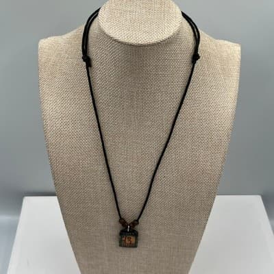 VTG Adjustable Cord Tribal Style Square Maya glyph Pendant Necklace Wood Beads - Thumbnail 7