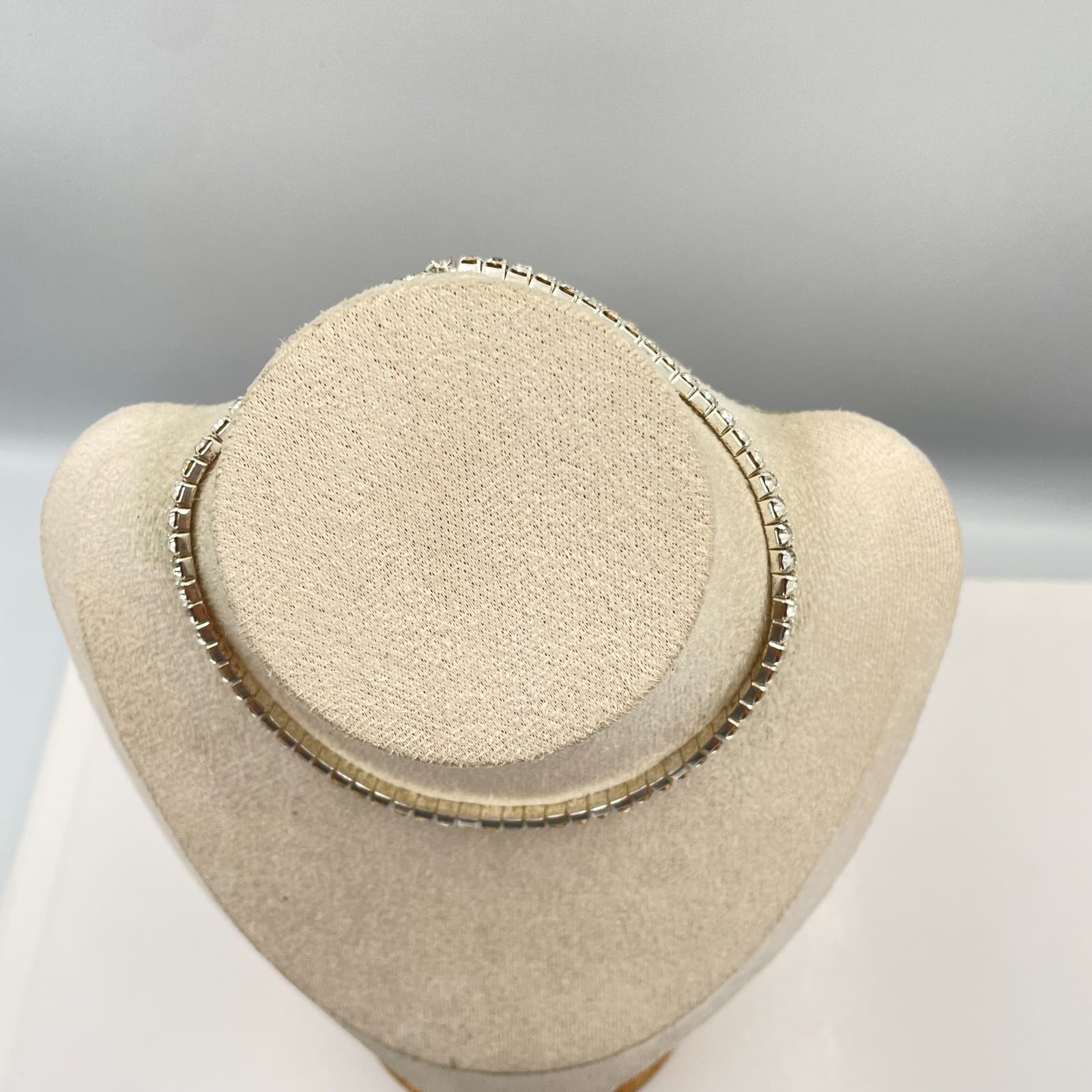 Vintage Claire's Bridal Tennis Choker Necklace Silver Tone Rhinestone Adjustable - Thumbnail 2