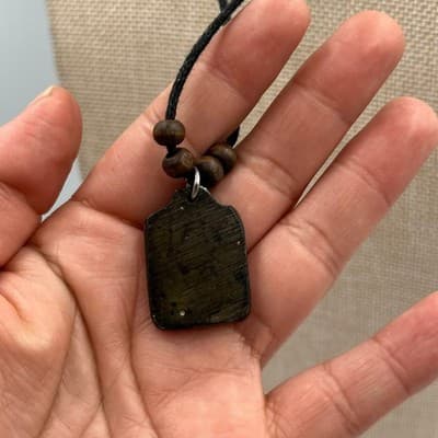 VTG Adjustable Cord Tribal Style Square Maya glyph Pendant Necklace Wood Beads - Thumbnail 4