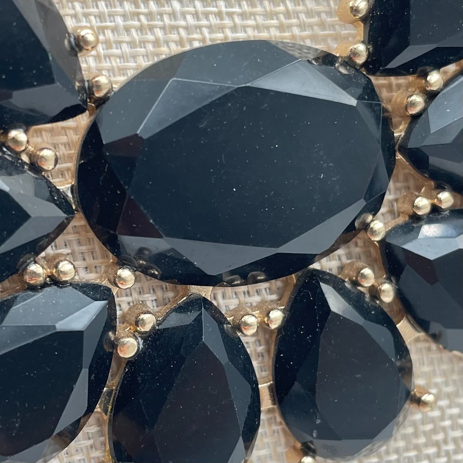 Vtg Statement Necklace Black Gold Tone Bib Fringe Chunky Teardrop Cluster Boho - Thumbnail 4