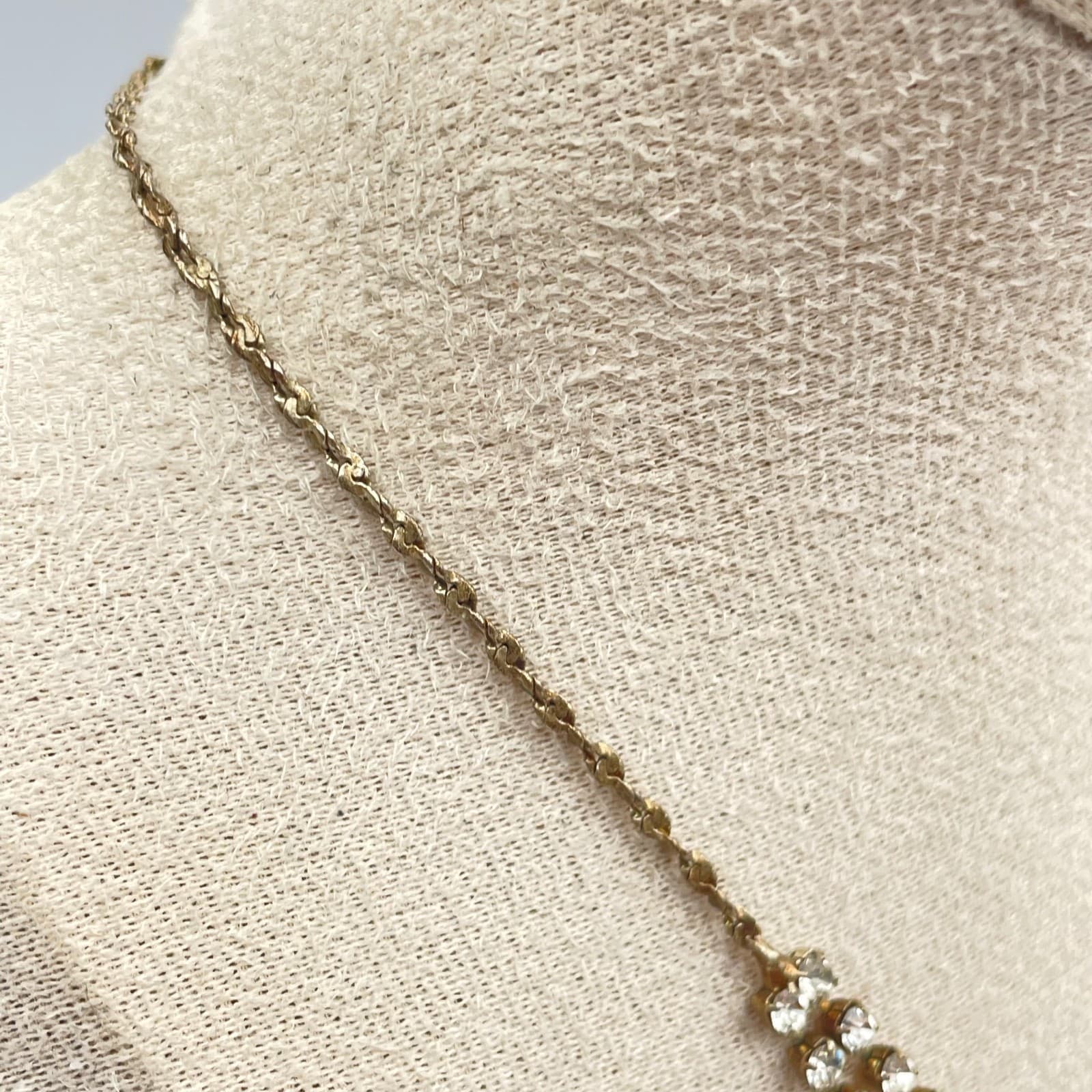 Vintage Gold Tone Rhinestone Layered Festoon Necklace Geometric Drop Statement - Thumbnail 6