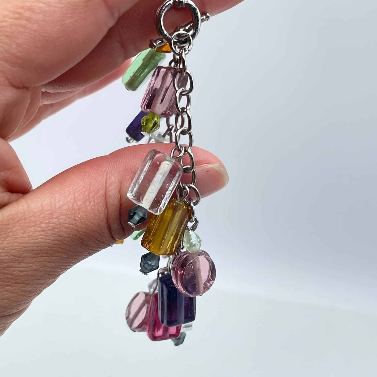 Vintage Y2K Glass Bead Charm Bracelet Silver Tone Toggle Clasp Aesthetic Jewelry - Thumbnail 4