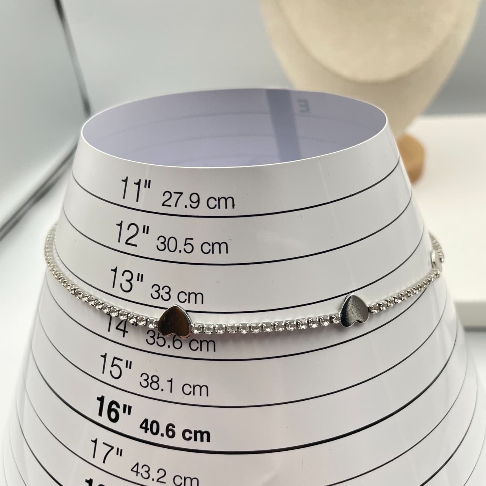 Vtg Silver Rhinestone Heart Tennis Necklace Choker Adjustable Crystal Prom Gift - Thumbnail 7