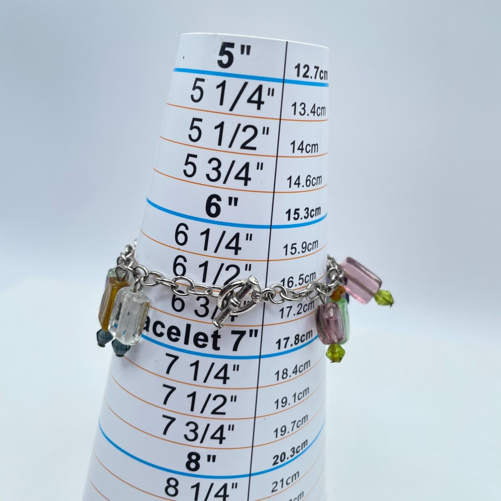 Vintage Y2K Glass Bead Charm Bracelet Silver Tone Toggle Clasp Aesthetic Jewelry - Thumbnail 7