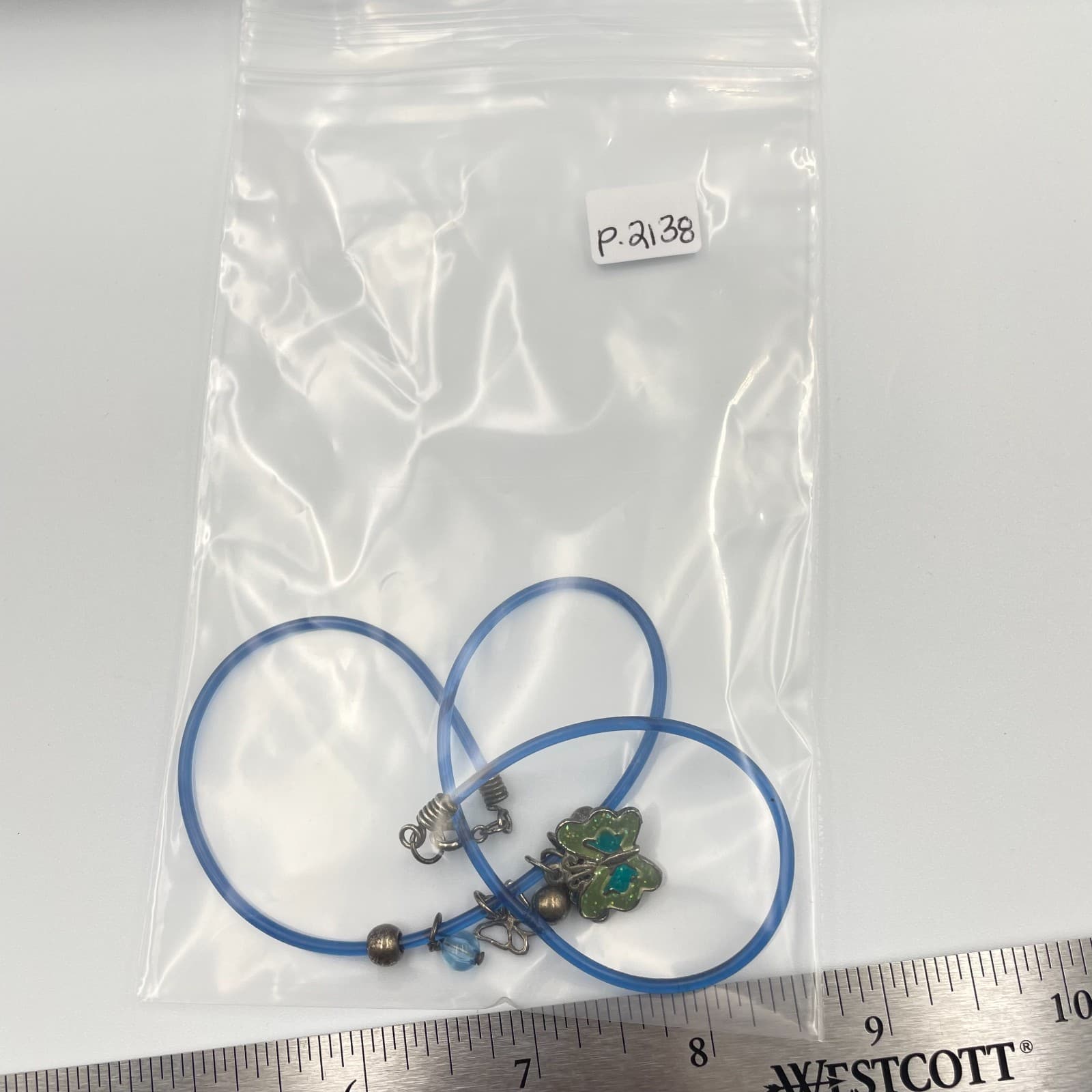 Vintage Y2K Blue Rubber Cord Necklace Butterfly Flower Charms Enamel Goth Grunge - Thumbnail 7