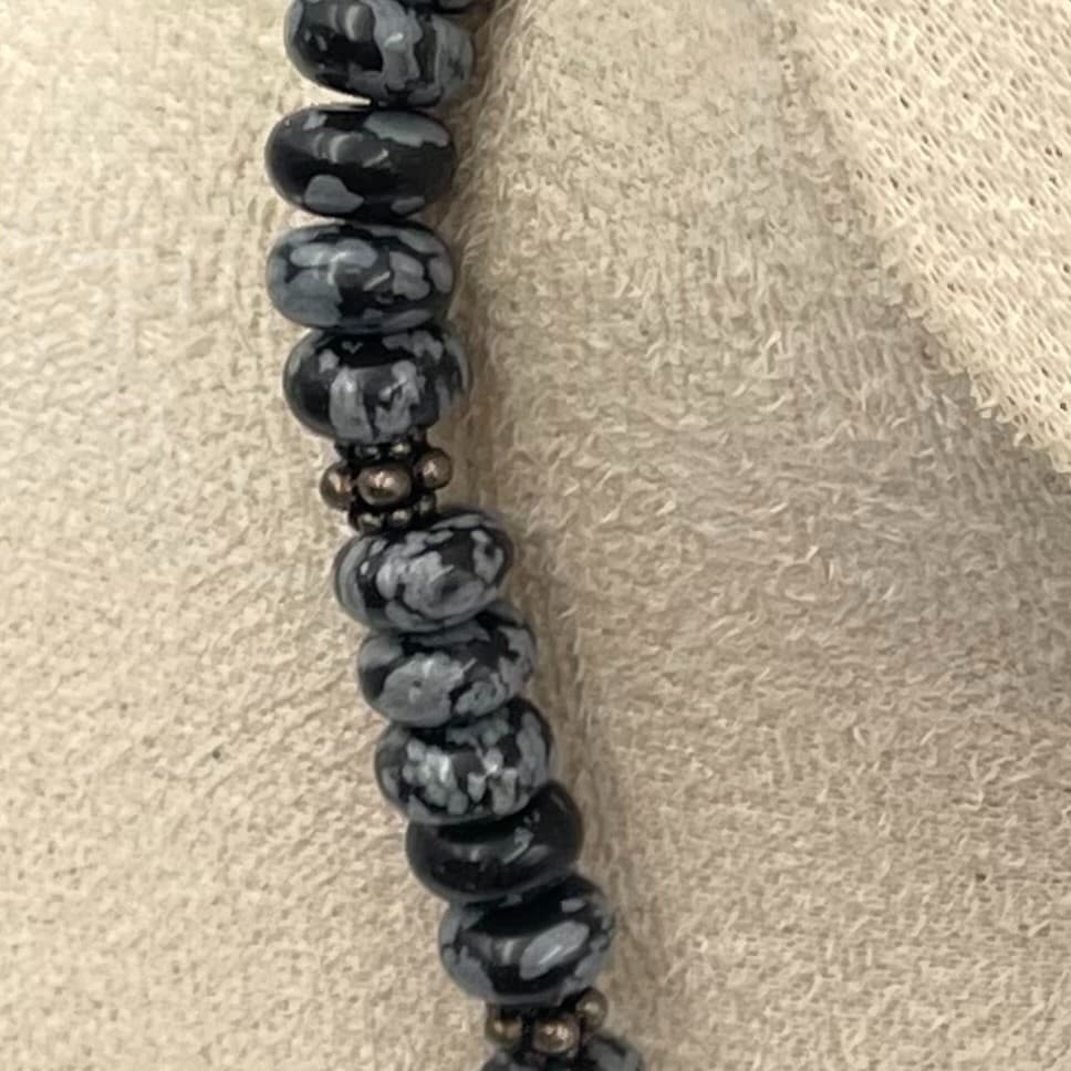 Vintage Snowflake Obsidian Necklace Women 16" Black Grey Excellent Beaded Toggle - Thumbnail 4