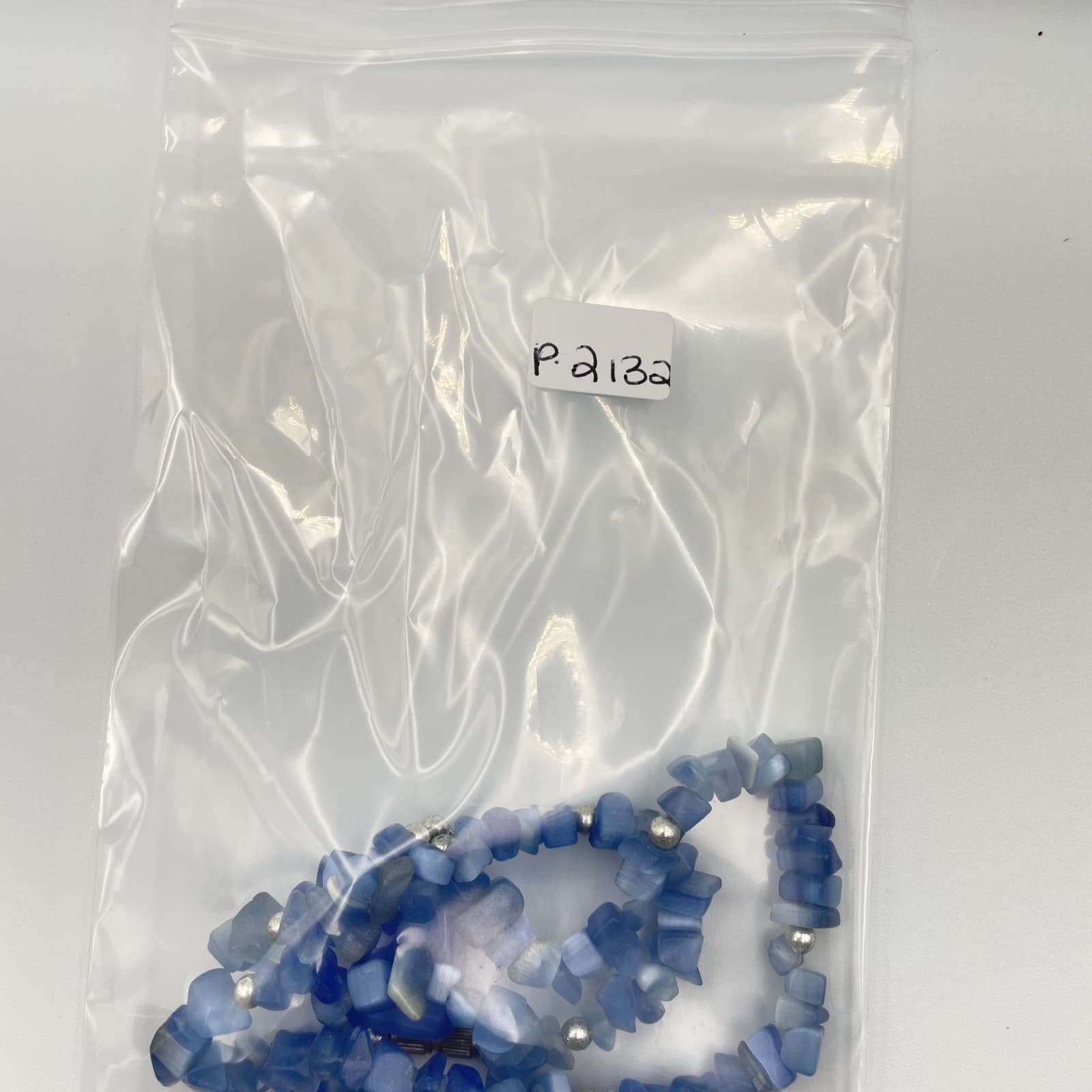 Vintage Blue Cats Eye Crystal Chip Necklace Boho Beaded Barrel Clasp Pendant - Thumbnail 8