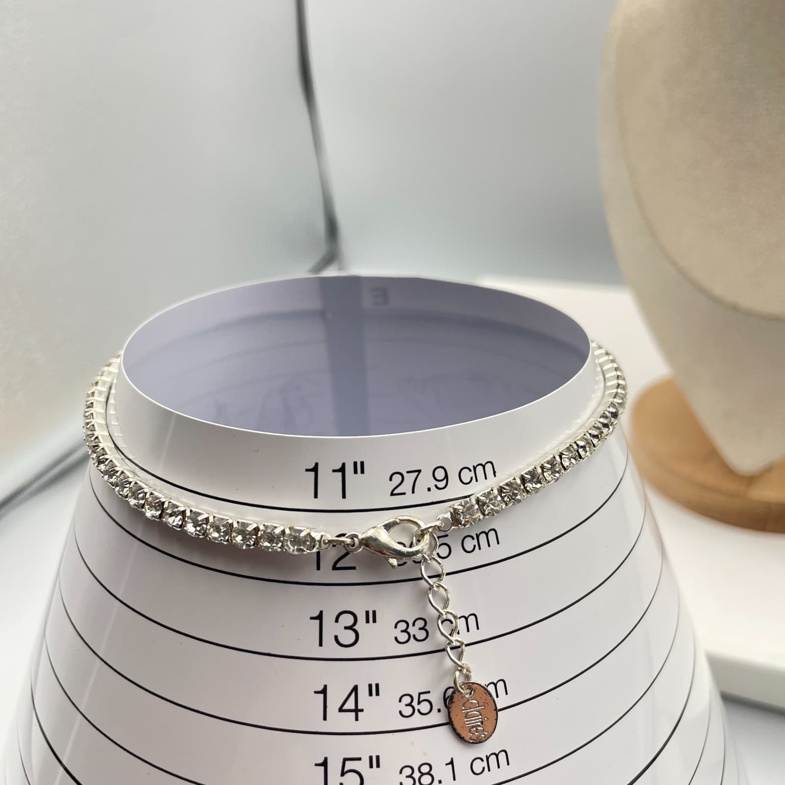 Vintage Claire's Bridal Tennis Choker Necklace Silver Tone Rhinestone Adjustable - Thumbnail 8