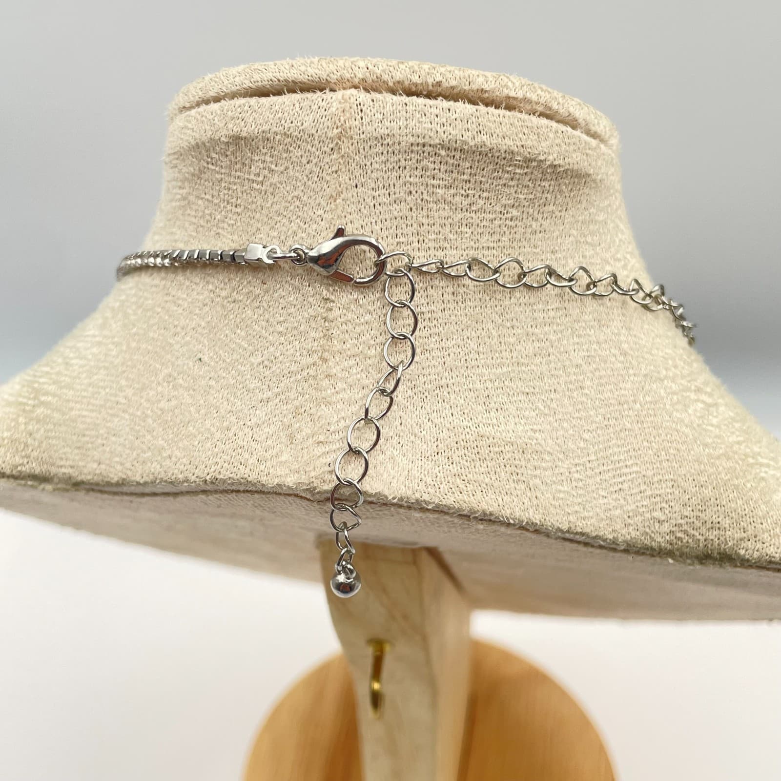 Vtg Silver Rhinestone Heart Tennis Necklace Choker Adjustable Crystal Prom Gift - Thumbnail 6