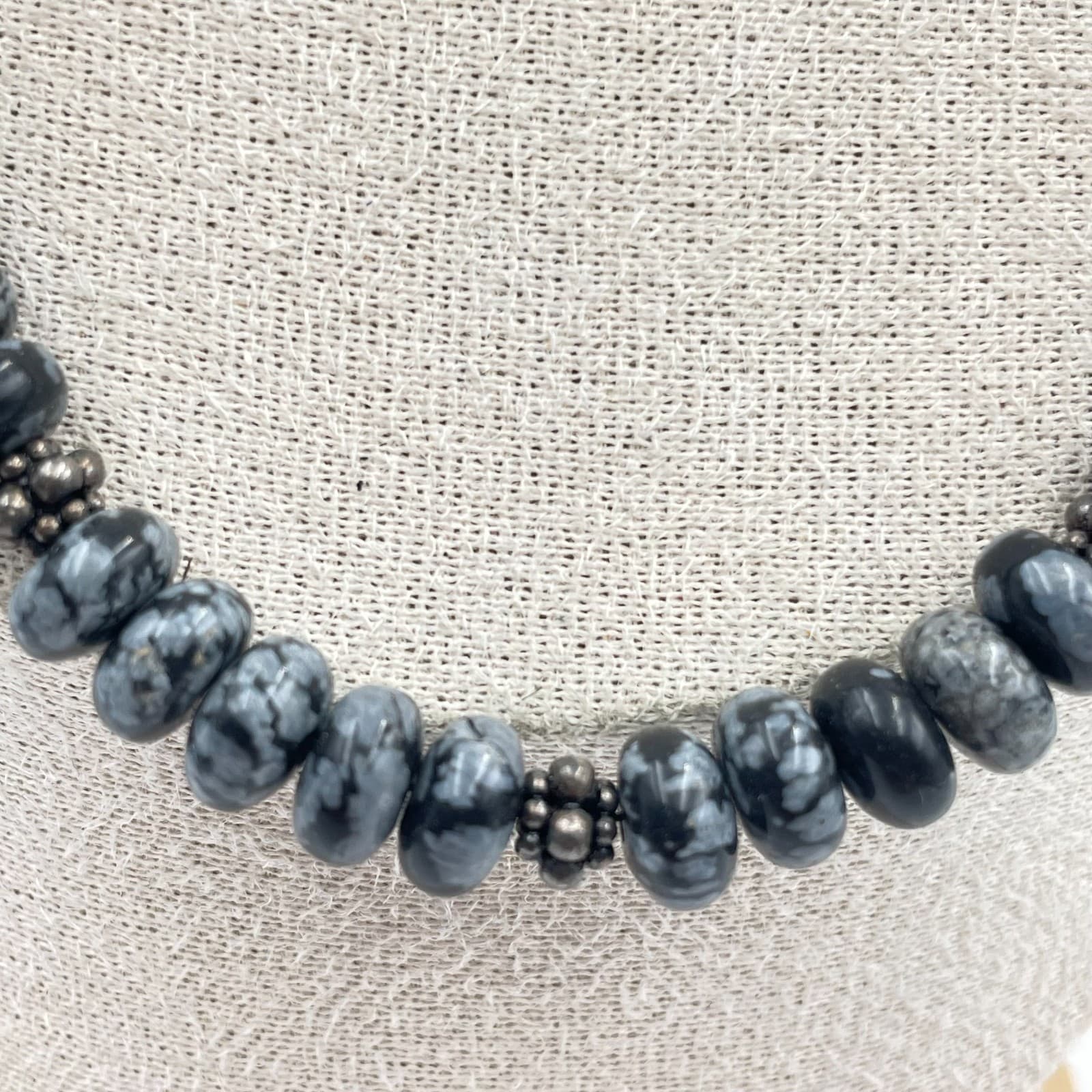 Vintage Snowflake Obsidian Necklace Women 16" Black Grey Excellent Beaded Toggle - Thumbnail 3