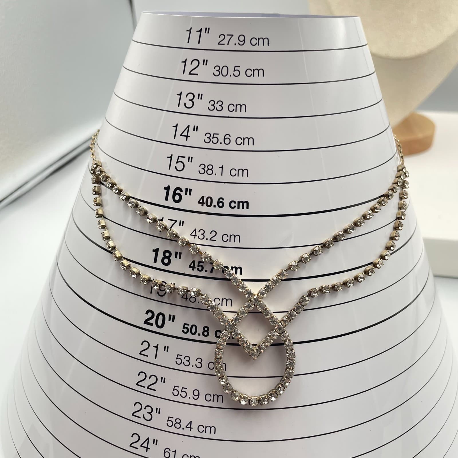 Vintage Gold Tone Rhinestone Layered Festoon Necklace Geometric Drop Statement - Thumbnail 8