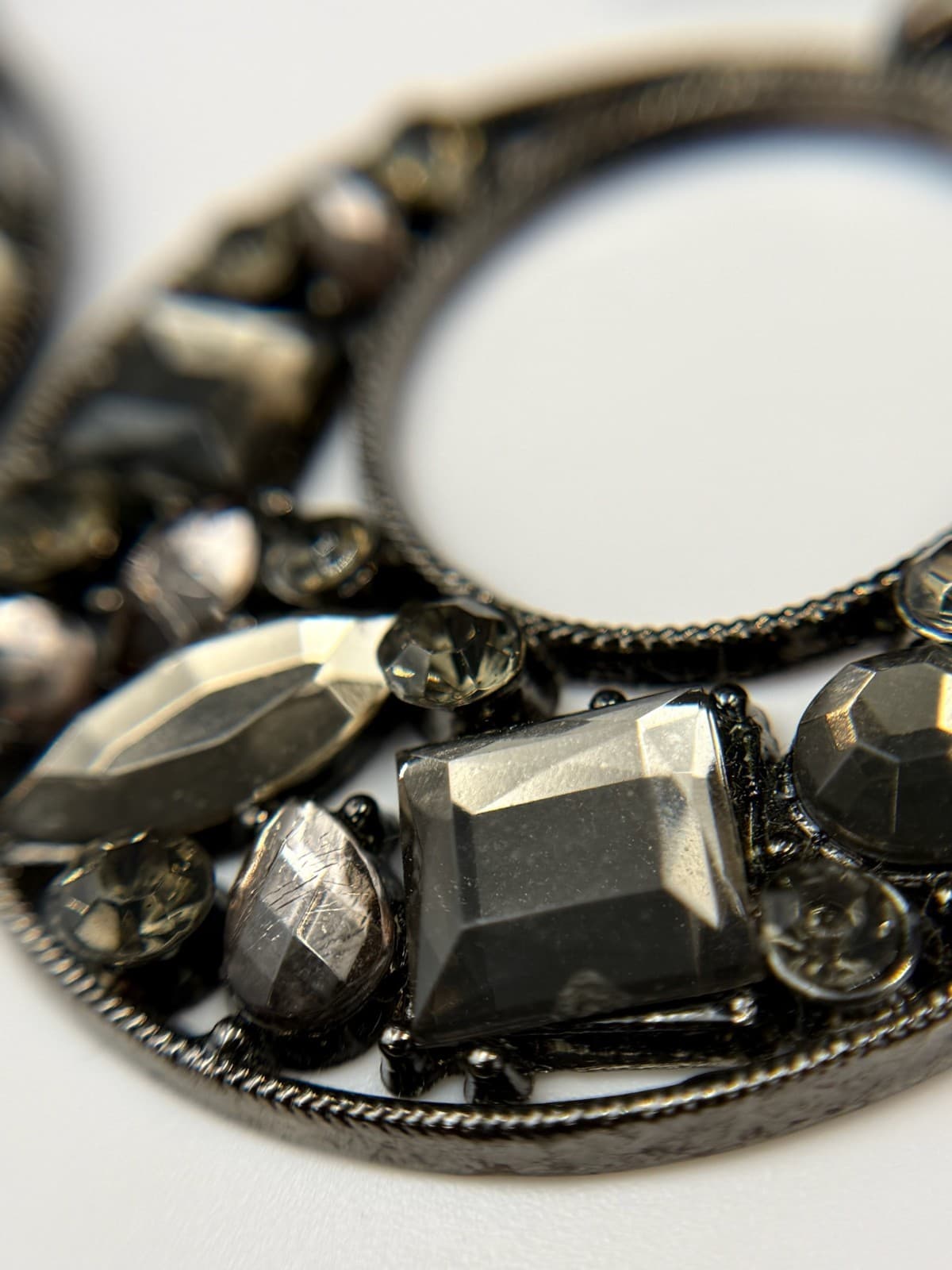 Vintage Gray Black Stones Silver-Toned Fashion Retro Drop Hoop Hook Earrings - Thumbnail 8