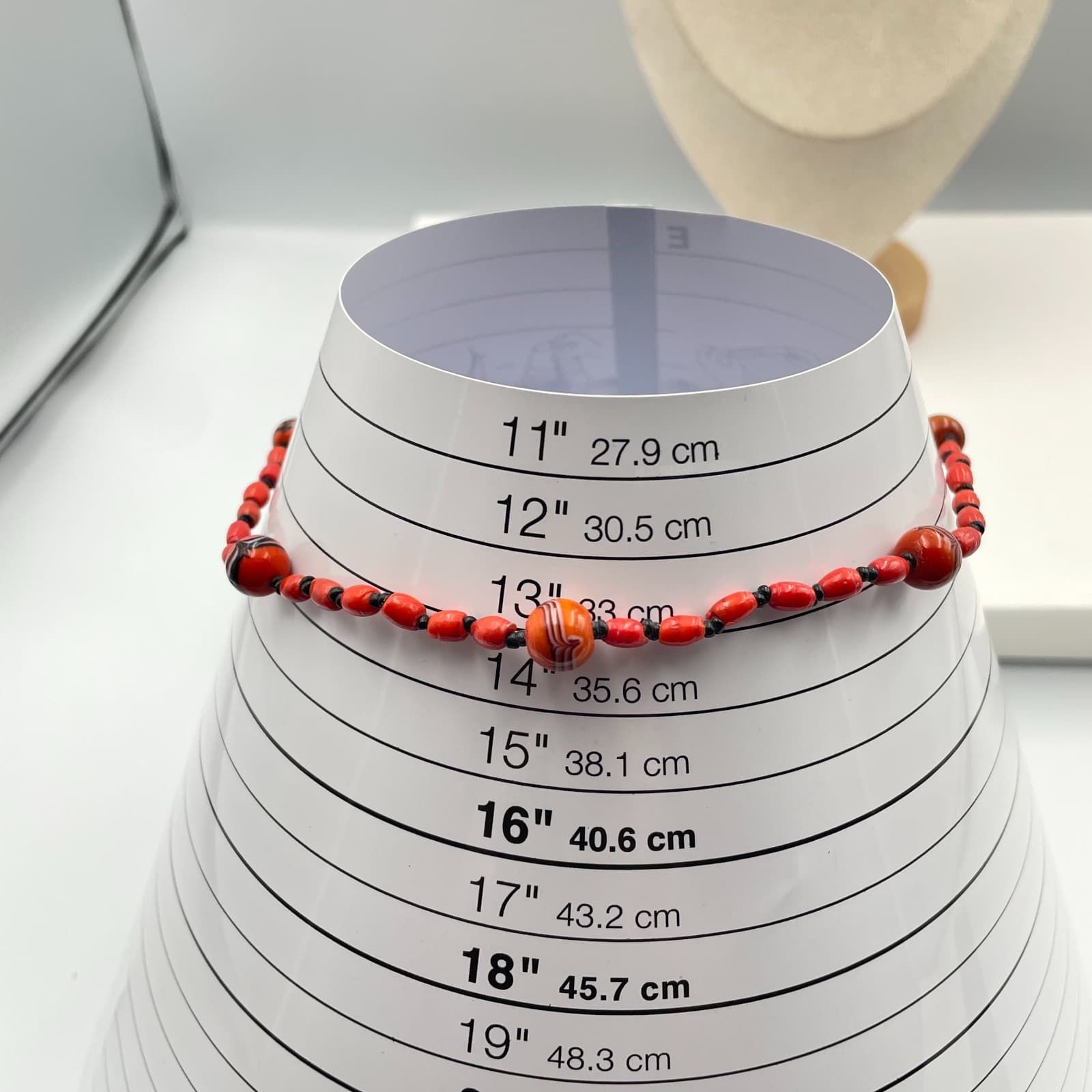 Vintage Venetian Glass Trade Beaded Necklace Red White Hearts African Swirl - Thumbnail 6