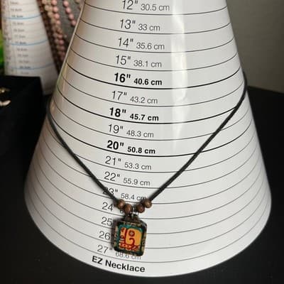 VTG Adjustable Cord Tribal Style Square Maya glyph Pendant Necklace Wood Beads - Thumbnail 8