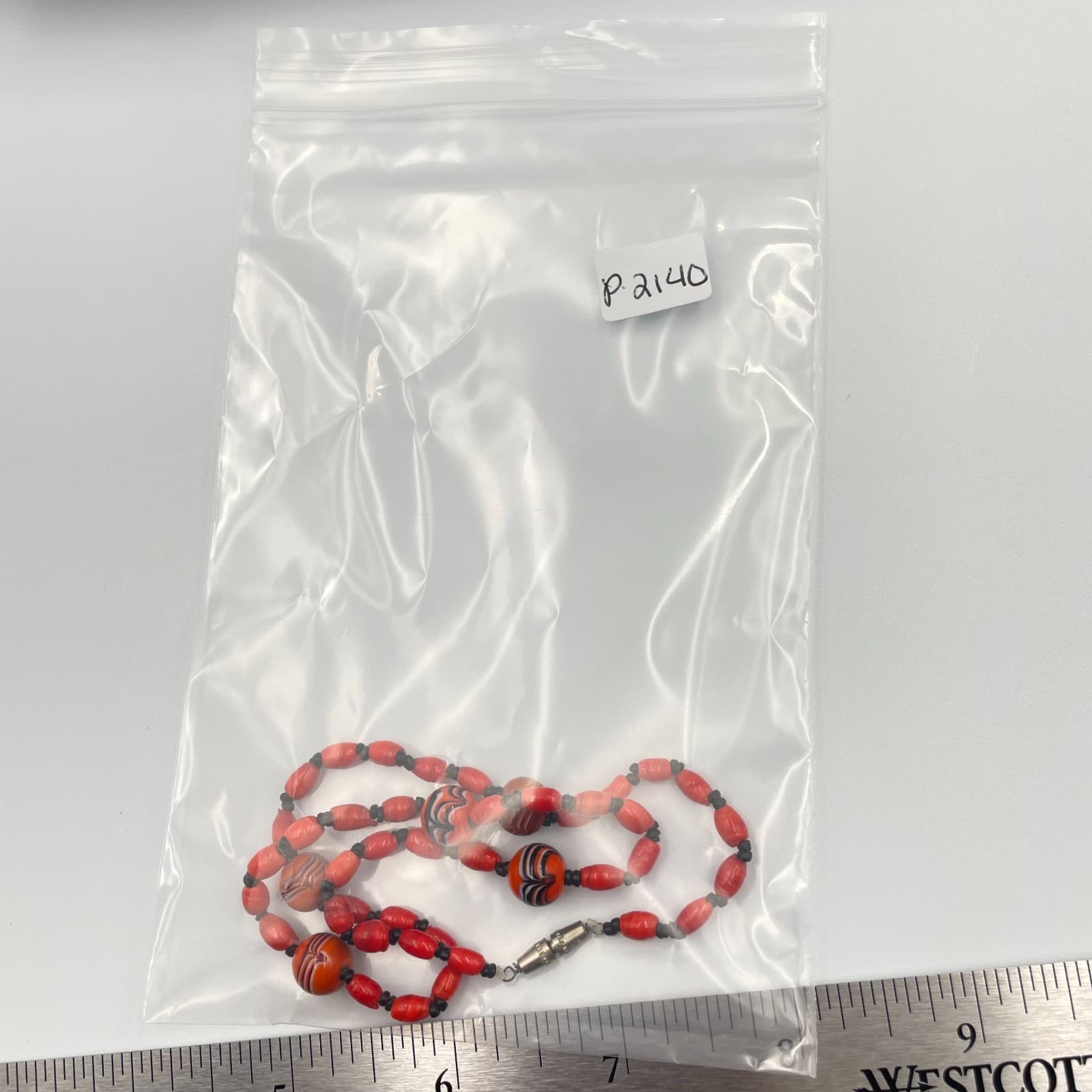 Vintage Venetian Glass Trade Beaded Necklace Red White Hearts African Swirl - Thumbnail 7