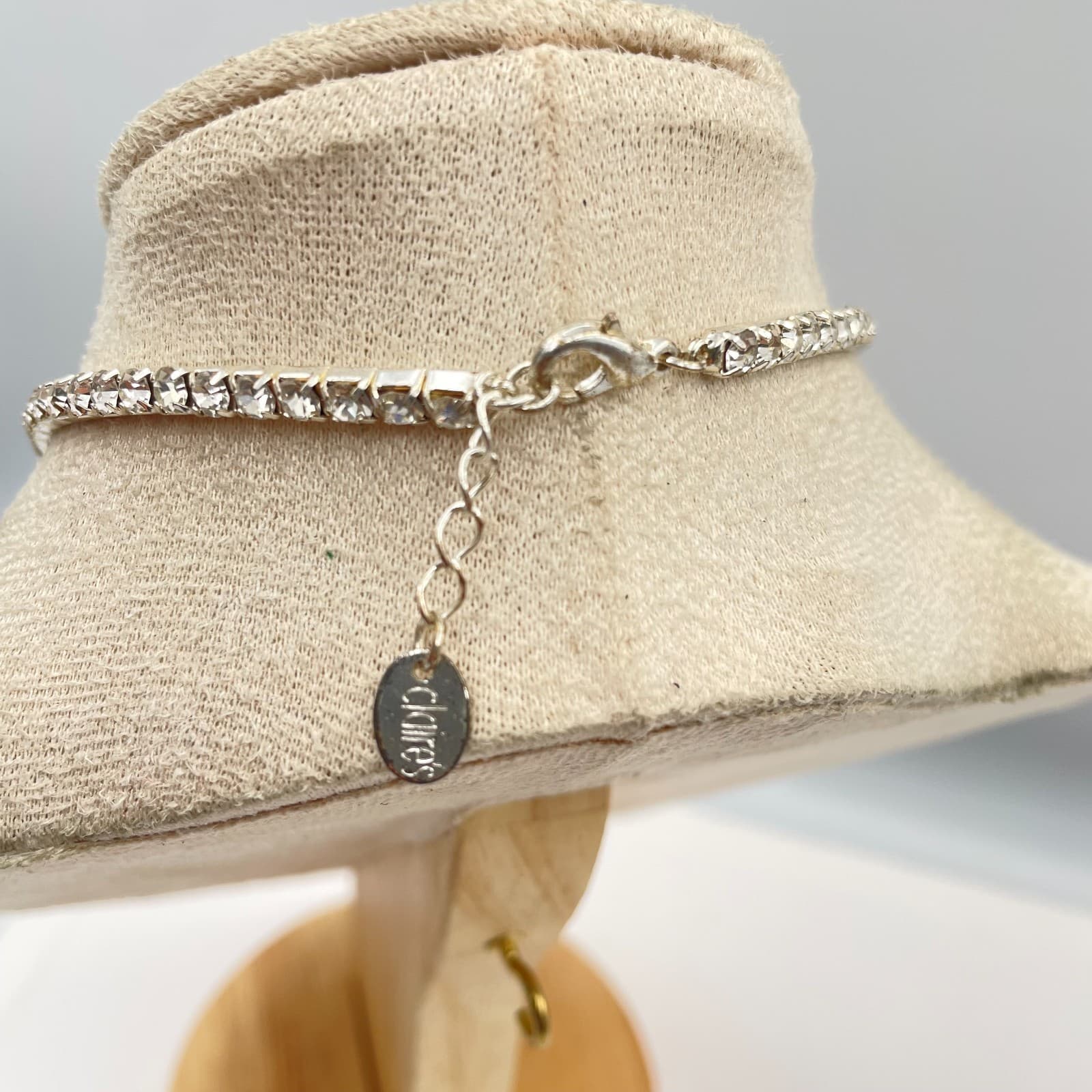 Vintage Claire's Bridal Tennis Choker Necklace Silver Tone Rhinestone Adjustable - Thumbnail 7