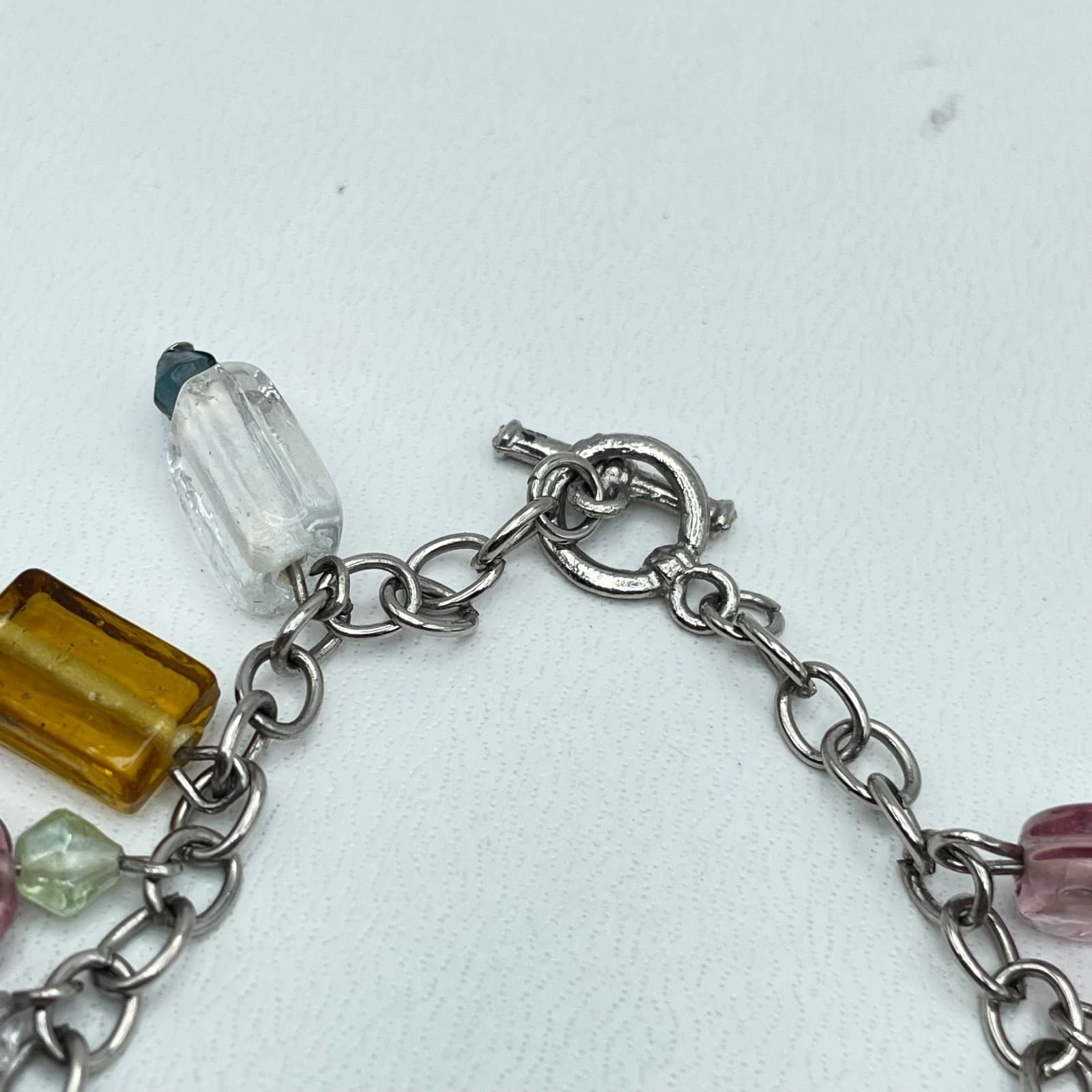 Vintage Y2K Glass Bead Charm Bracelet Silver Tone Toggle Clasp Aesthetic Jewelry - Thumbnail 6