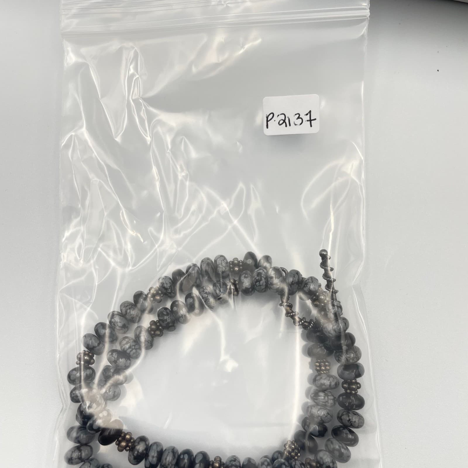 Vintage Snowflake Obsidian Necklace Women 16" Black Grey Excellent Beaded Toggle - Thumbnail 9