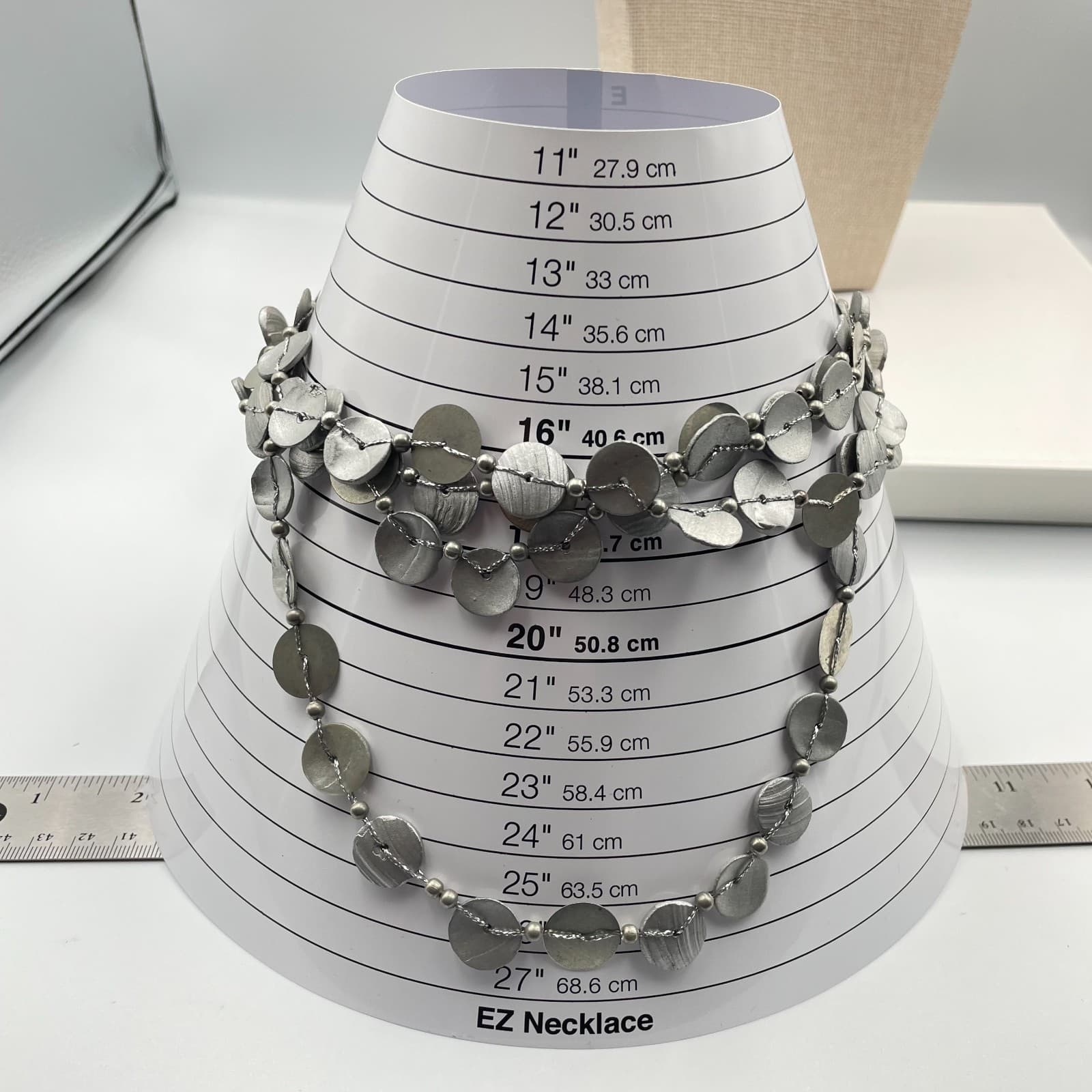 Vintage Statement Multi Strand Silver Coin Necklace Bohemian Layered Shell Disk - Thumbnail 7