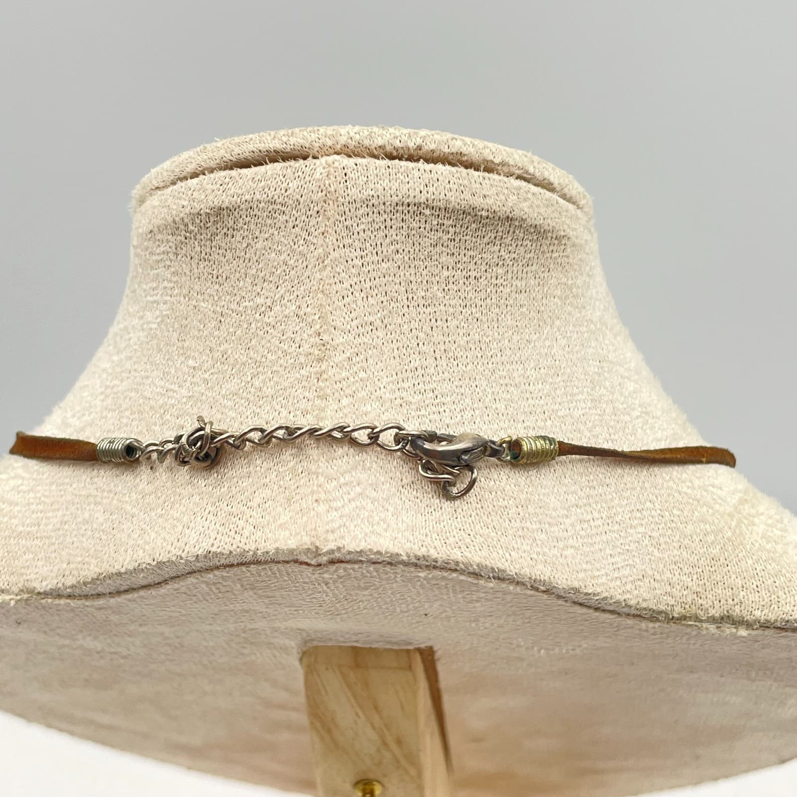 Vintage 90s Turquoise Glass Flower Pendant Brown Cord Necklace Boho Southwestern - Thumbnail 6