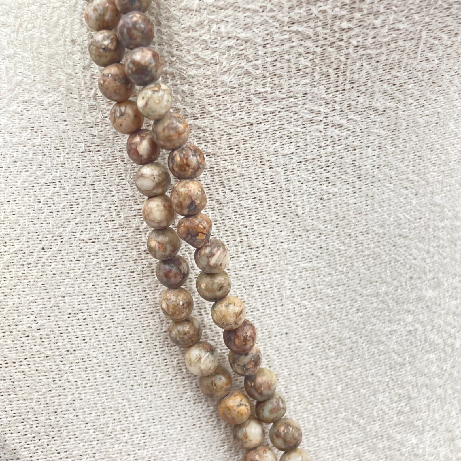 Vtg Natural Picture Jasper Bead Necklace Long Tan Brown Earth Tone Stone Strand - Thumbnail 4