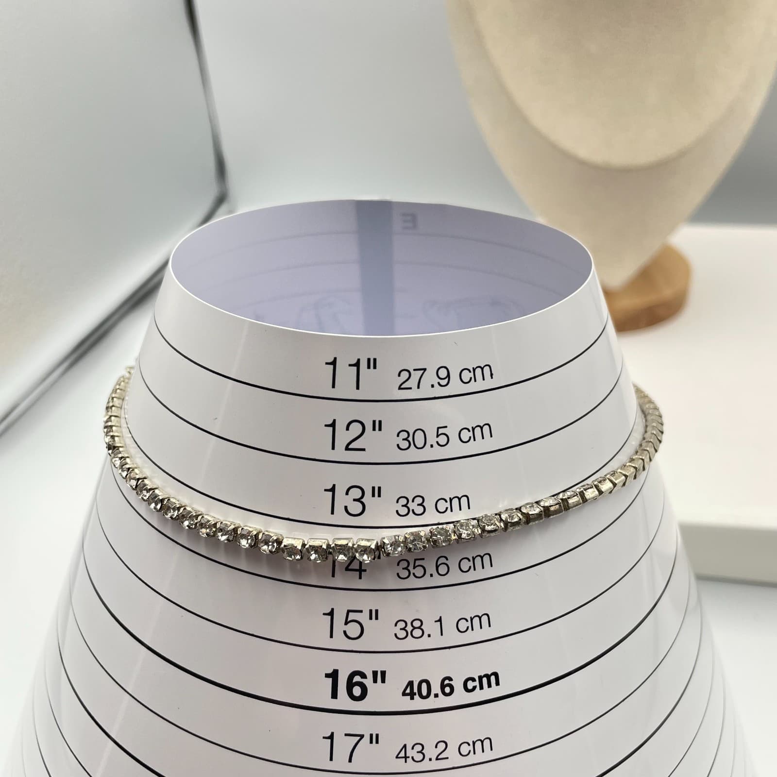 Vintage Silver Tone Clear Rhinestone Tennis Necklace Choker Adjustable - Thumbnail 7