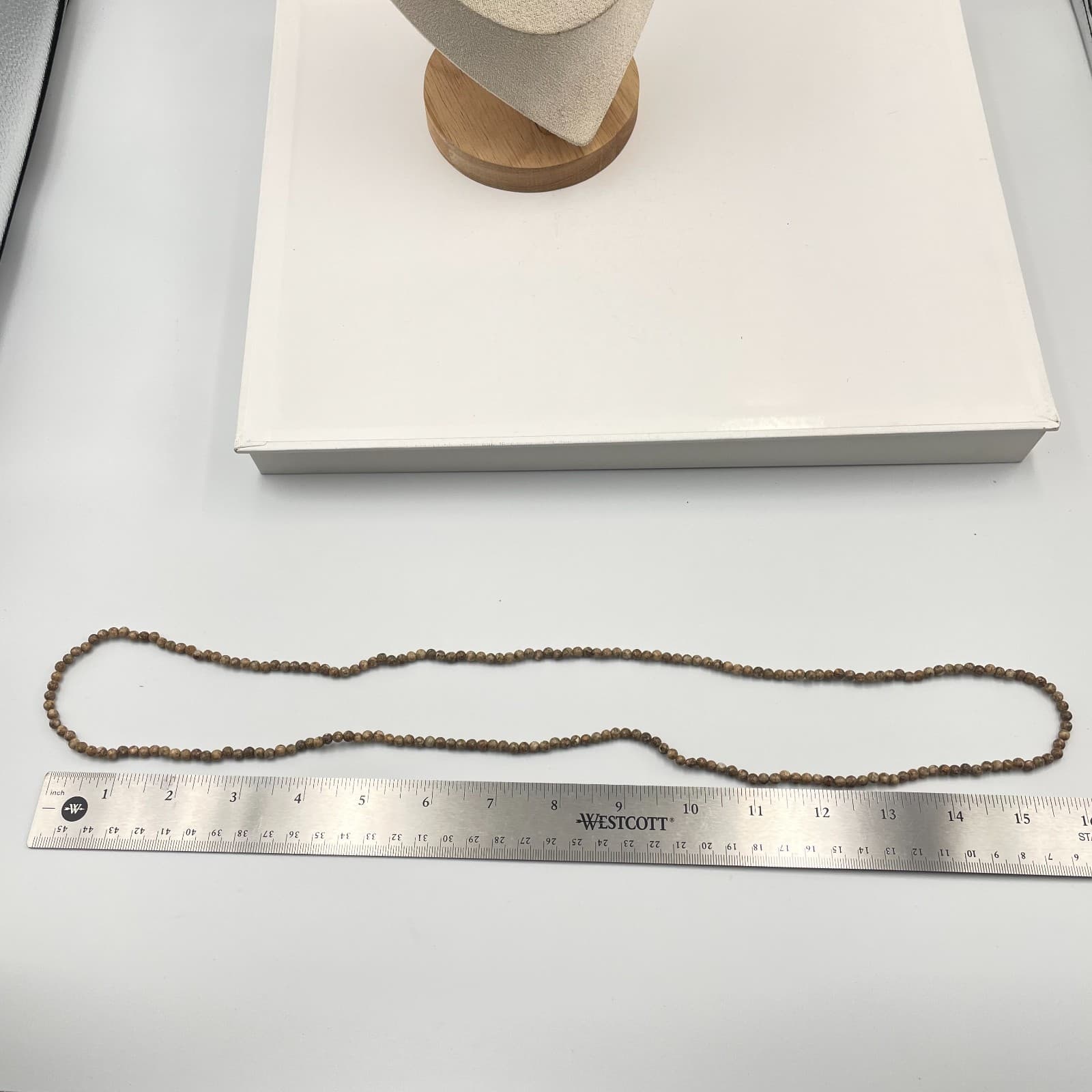 Vtg Natural Picture Jasper Bead Necklace Long Tan Brown Earth Tone Stone Strand - Thumbnail 6