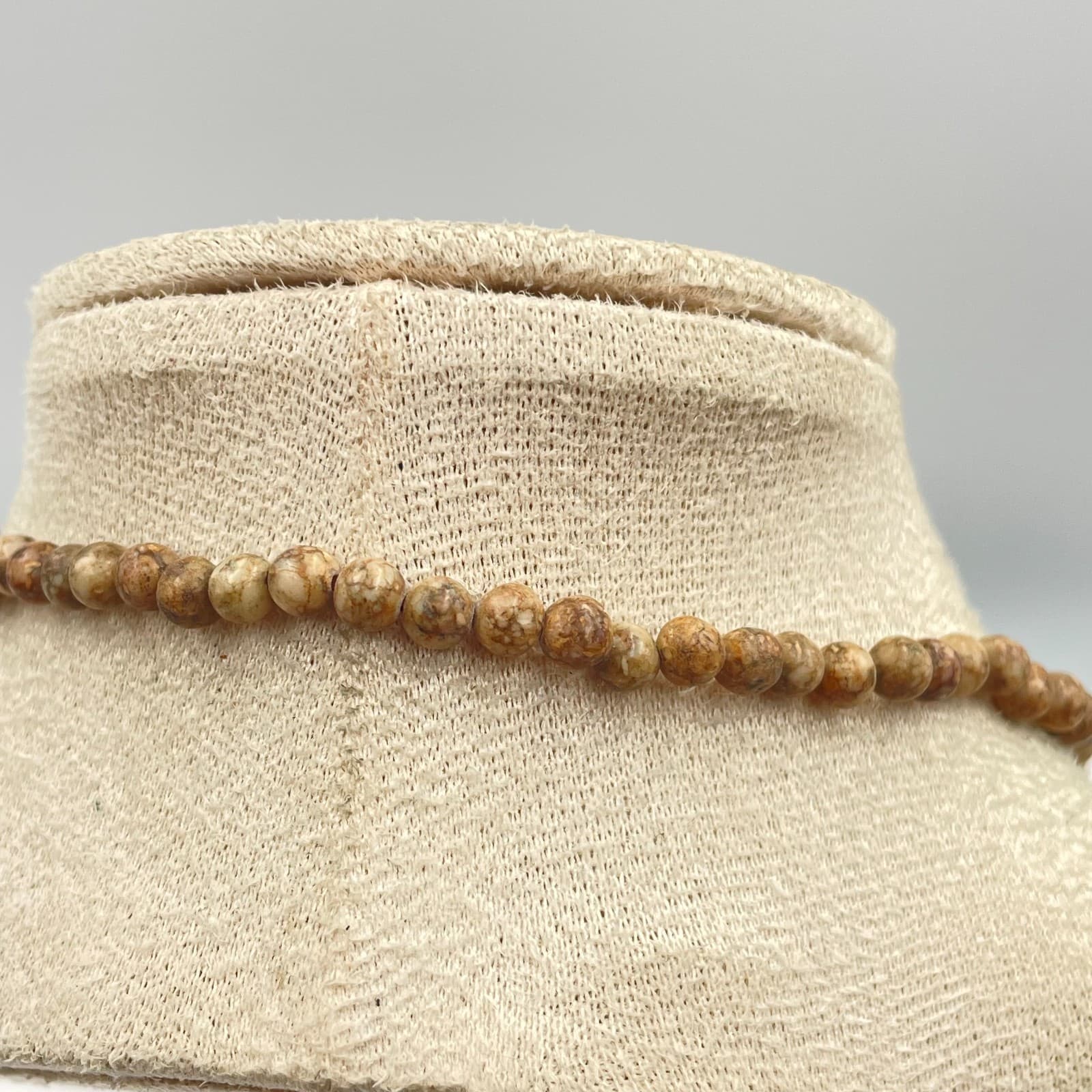 Vtg Natural Picture Jasper Bead Necklace Long Tan Brown Earth Tone Stone Strand - Thumbnail 5