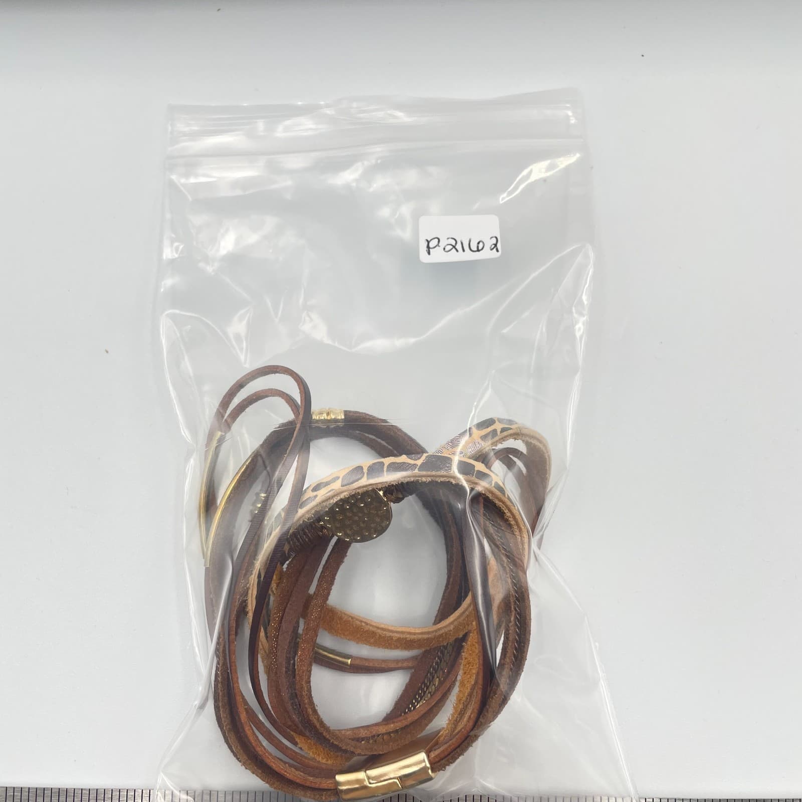 Vintage Boho Leather Wrap Bracelet Multi Strand Animal Magnetic Clasp Gold Tone - Thumbnail 7