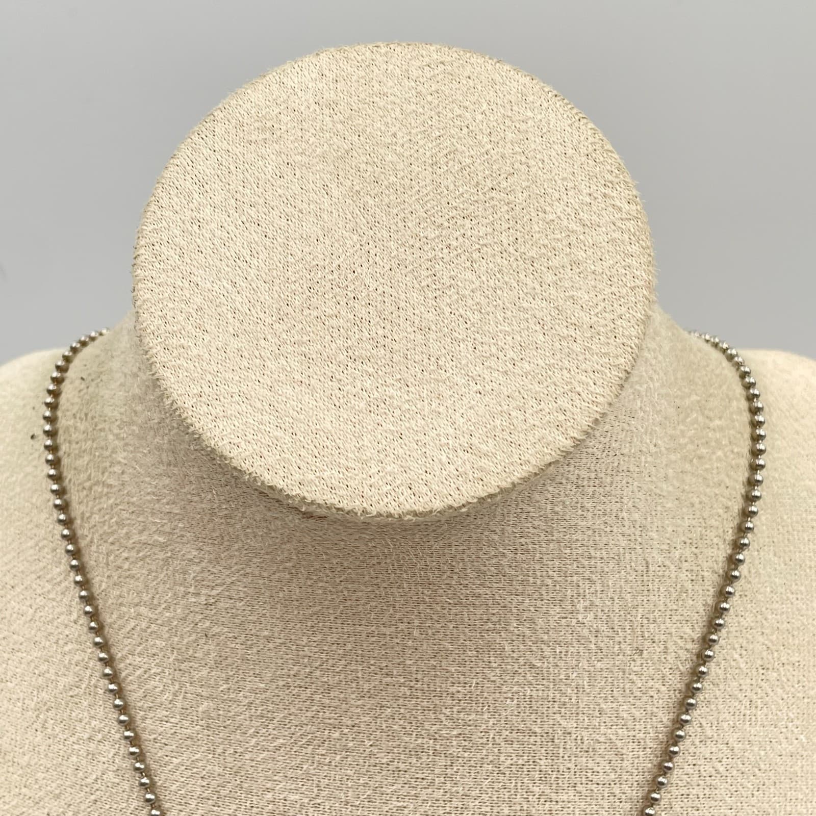 Vintage Peace Love Necklace Silver Tone Ball Bead Chain Rectangular Pendant - Thumbnail 6