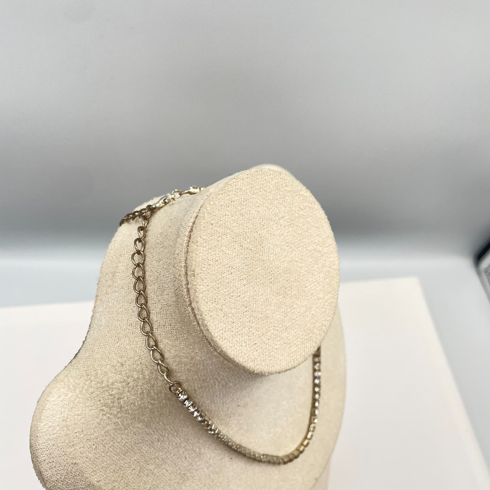 Vintage Silver Tone Clear Rhinestone Tennis Necklace Choker Adjustable - Thumbnail 5