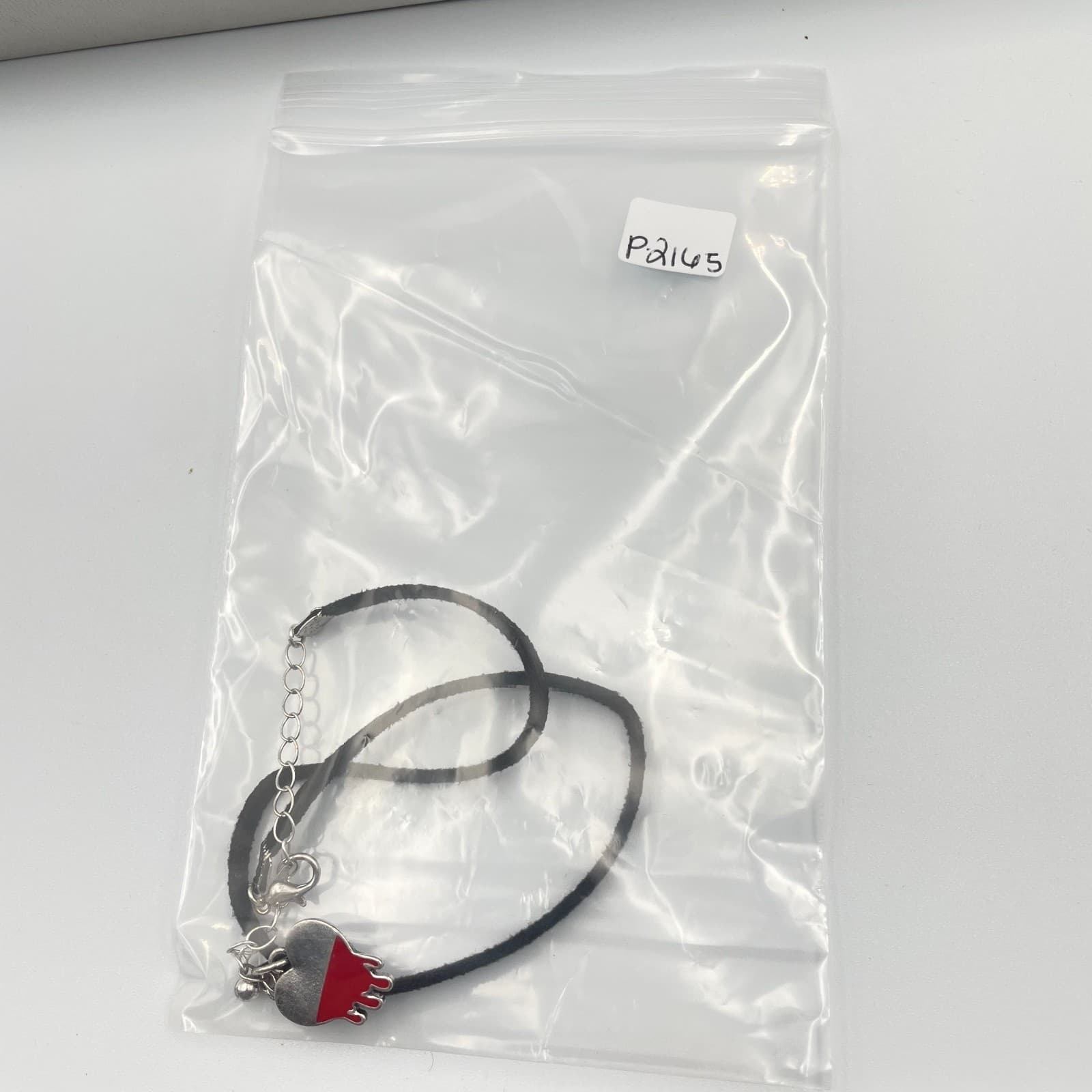 Dripping Blood Heart Choker Necklace Red Enamel Silver Pendant Goth Emo Suede - Thumbnail 9