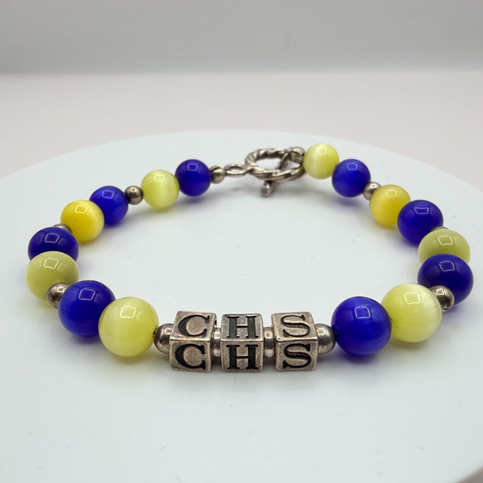 Vintage Y2K Women Silver Tone Toggle Cat Eye Bead CHS Alphabet Bracelet Jewelry - Thumbnail 2
