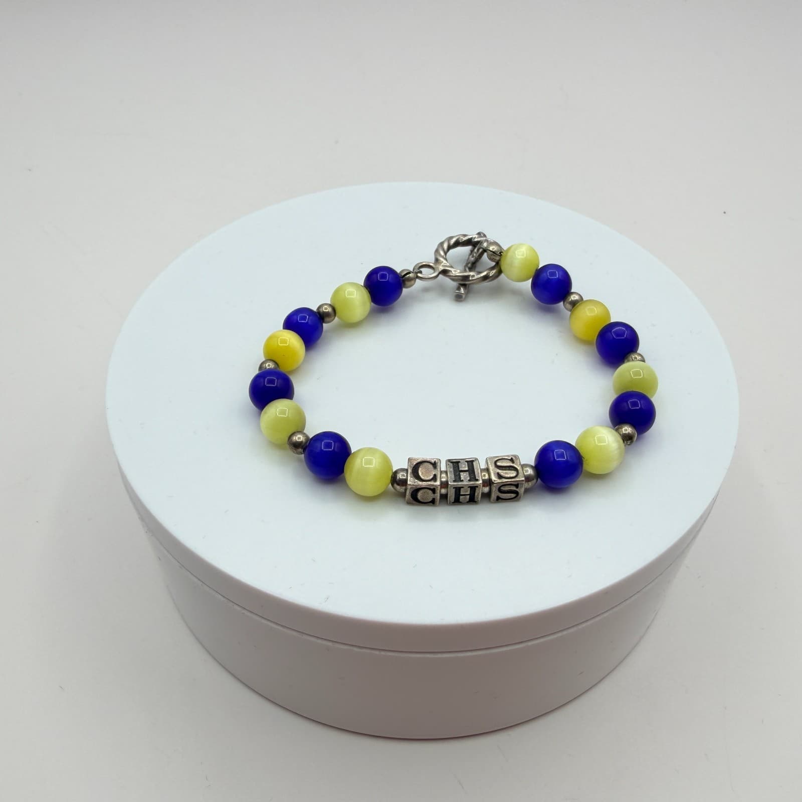 Vintage Y2K Women Silver Tone Toggle Cat Eye Bead CHS Alphabet Bracelet Jewelry - Thumbnail 10