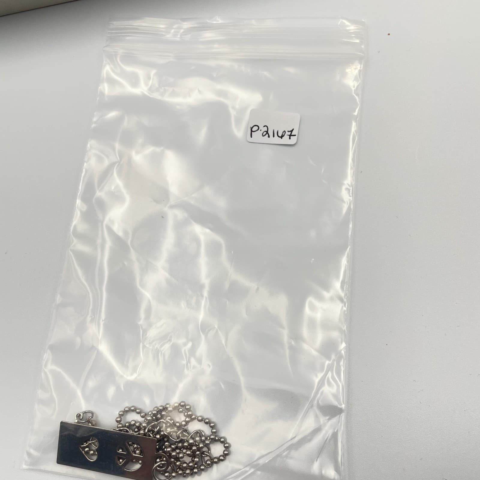 Vintage Peace Love Necklace Silver Tone Ball Bead Chain Rectangular Pendant - Thumbnail 9