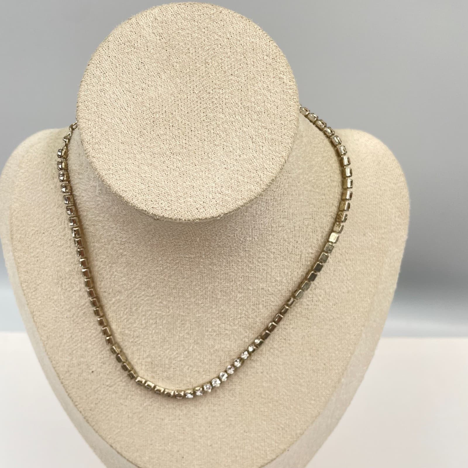 Vintage Silver Tone Clear Rhinestone Tennis Necklace Choker Adjustable - Image 1