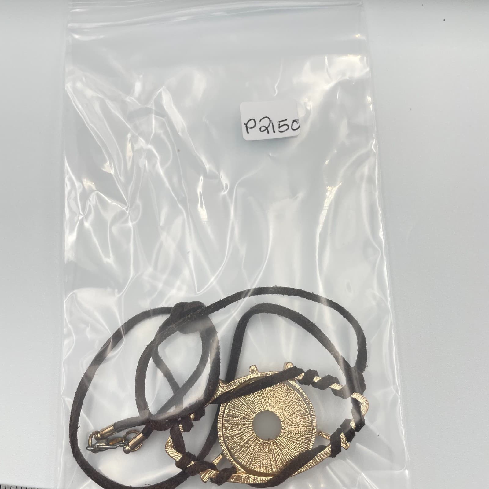 Vtg Boho Gold Tone White Moonstone Pendant Brown Faux Suede Cord Wrap Necklace - Thumbnail 9