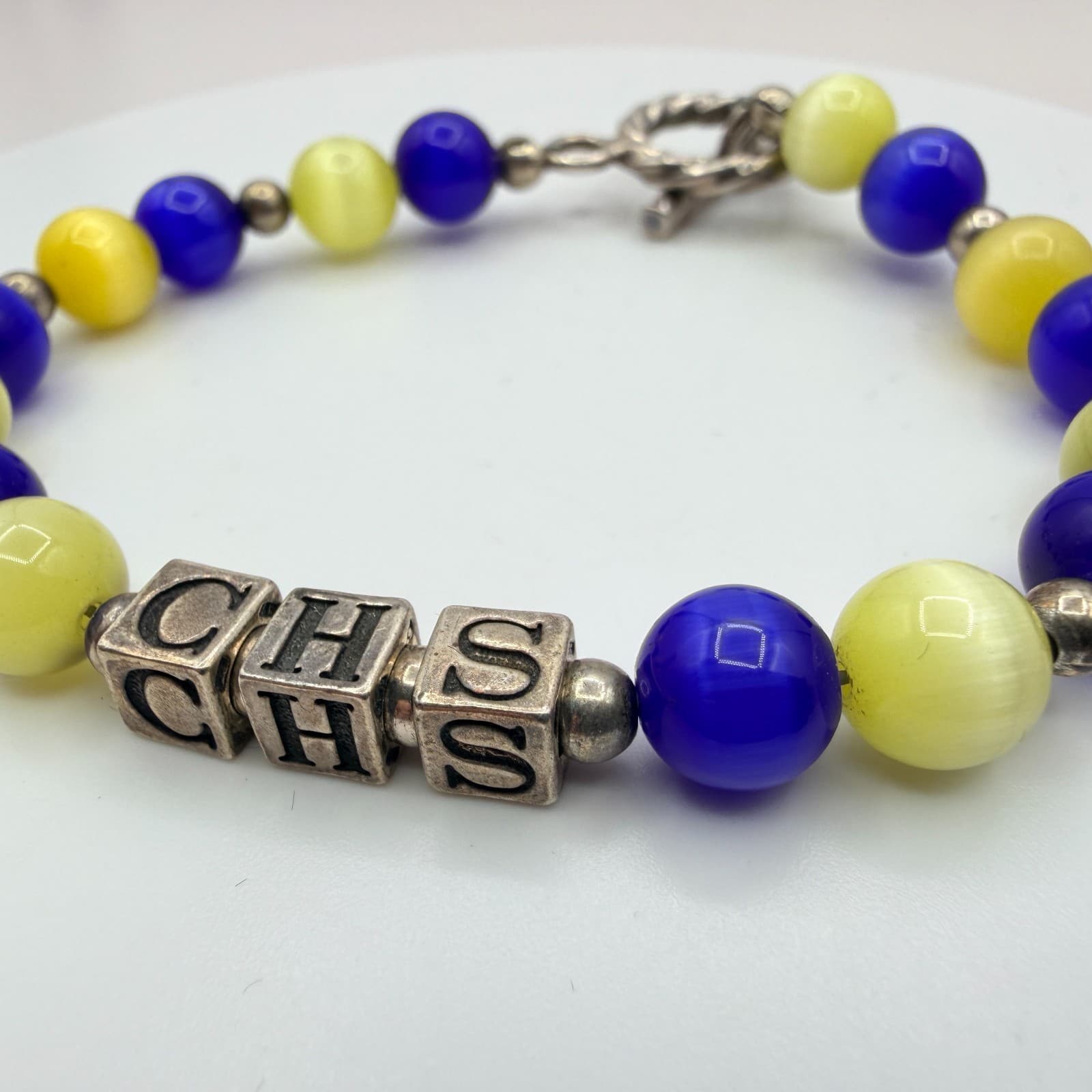 Vintage Y2K Women Silver Tone Toggle Cat Eye Bead CHS Alphabet Bracelet Jewelry - Thumbnail 3