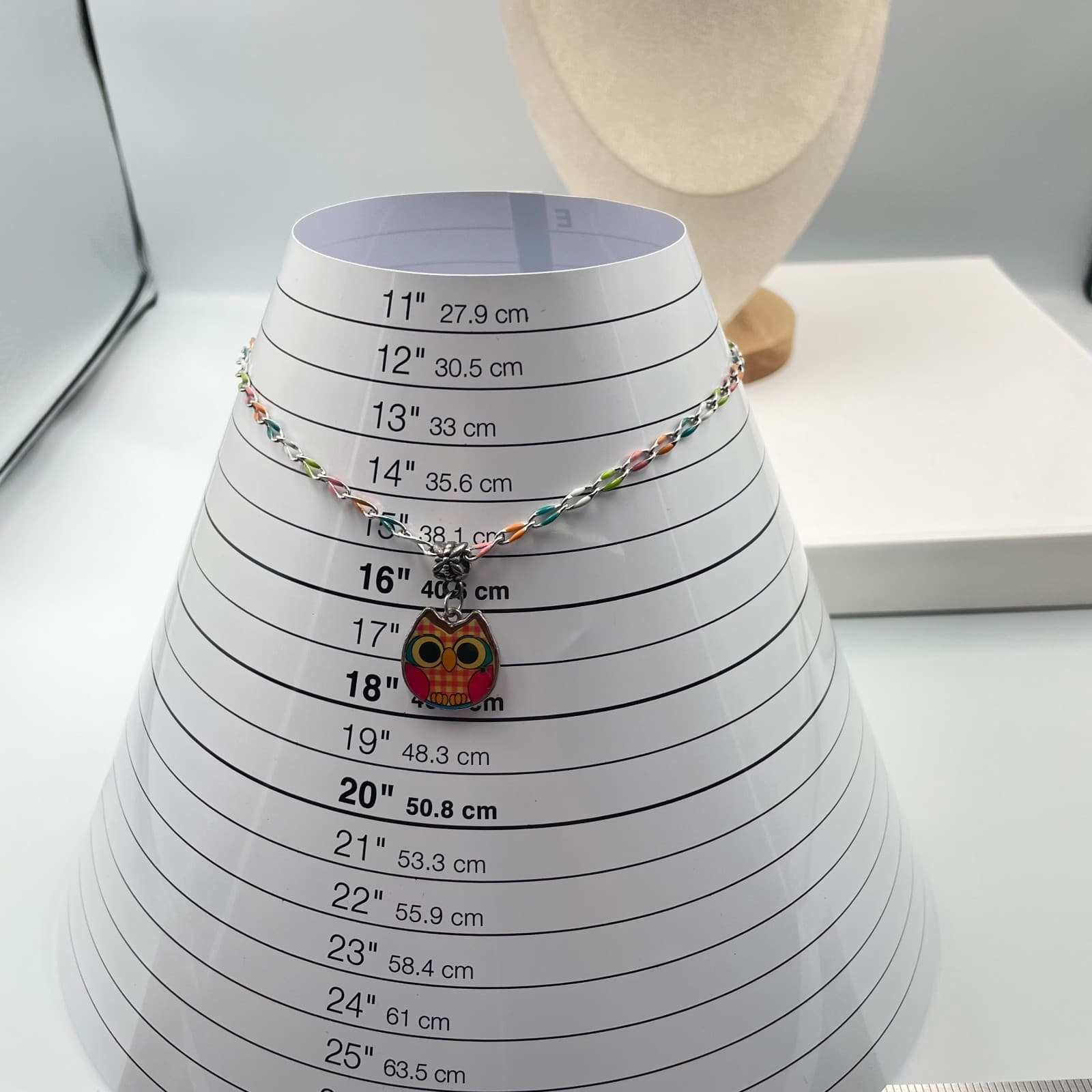 Vintage Colorful Owl Pendant Necklace Enamel Multi Chain Boho Whimsical Jewelry - Thumbnail 7