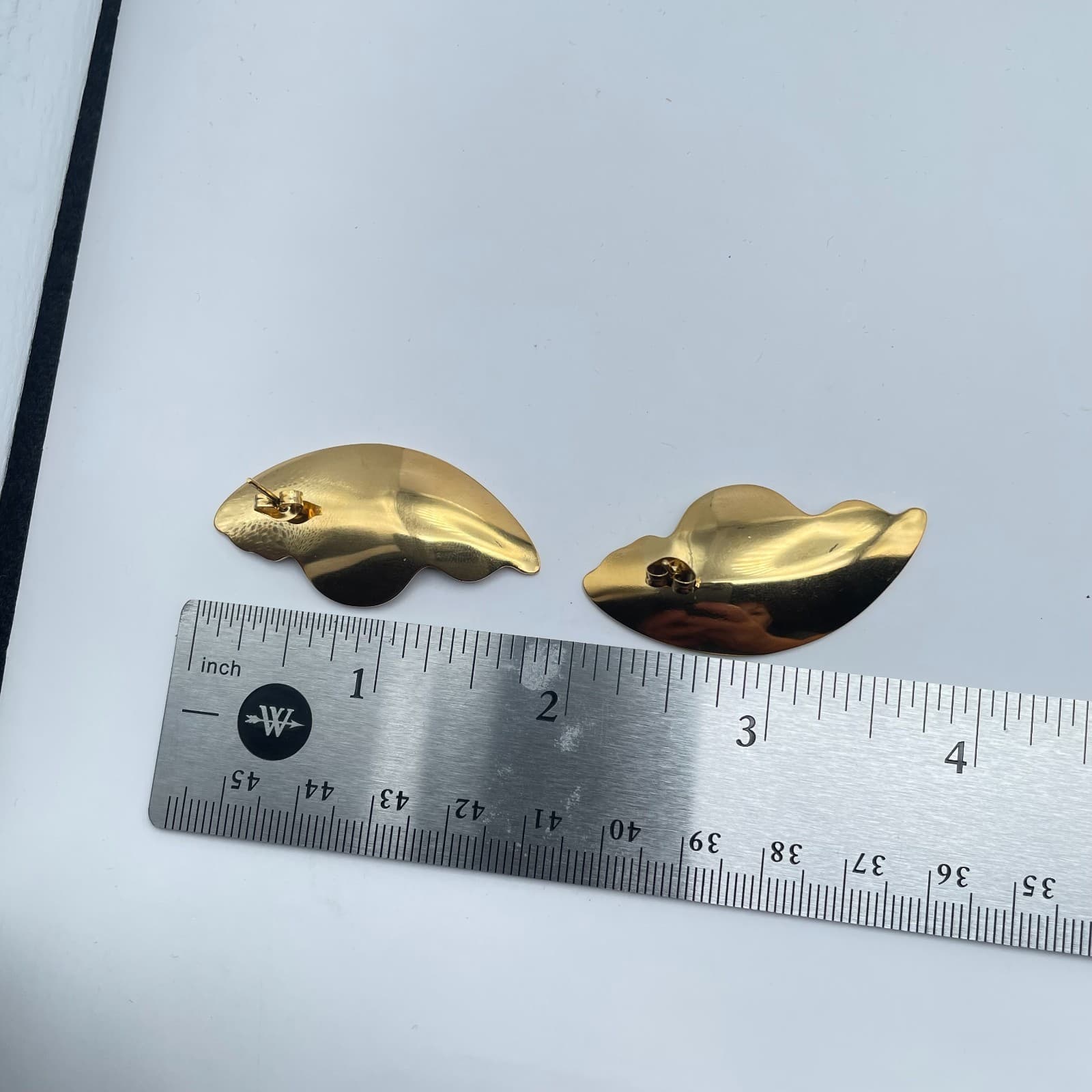 Modern 20s 80R Gold Tone Abstract Wave Geometric Statement Earrings Jewelry - Thumbnail 6