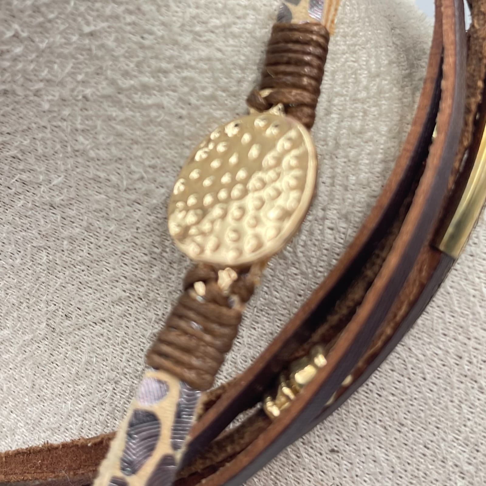 Vintage Boho Leather Wrap Bracelet Multi Strand Animal Magnetic Clasp Gold Tone - Thumbnail 4