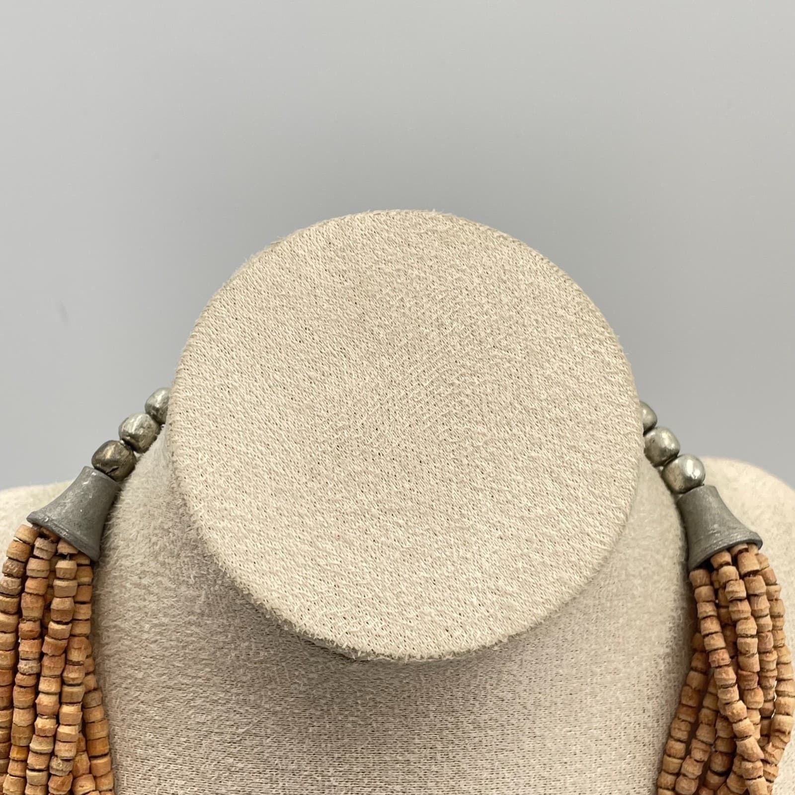 Vtg Multi Strand Wood Bead Necklace Chunky Statement Tribal Black Natural Brown - Thumbnail 4