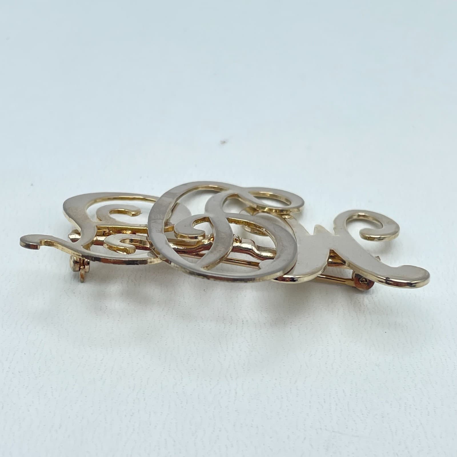 Vintage 80s Monogram MGS Script Large Charm Brooch Pin Gold Tone Jewelry - Thumbnail 5