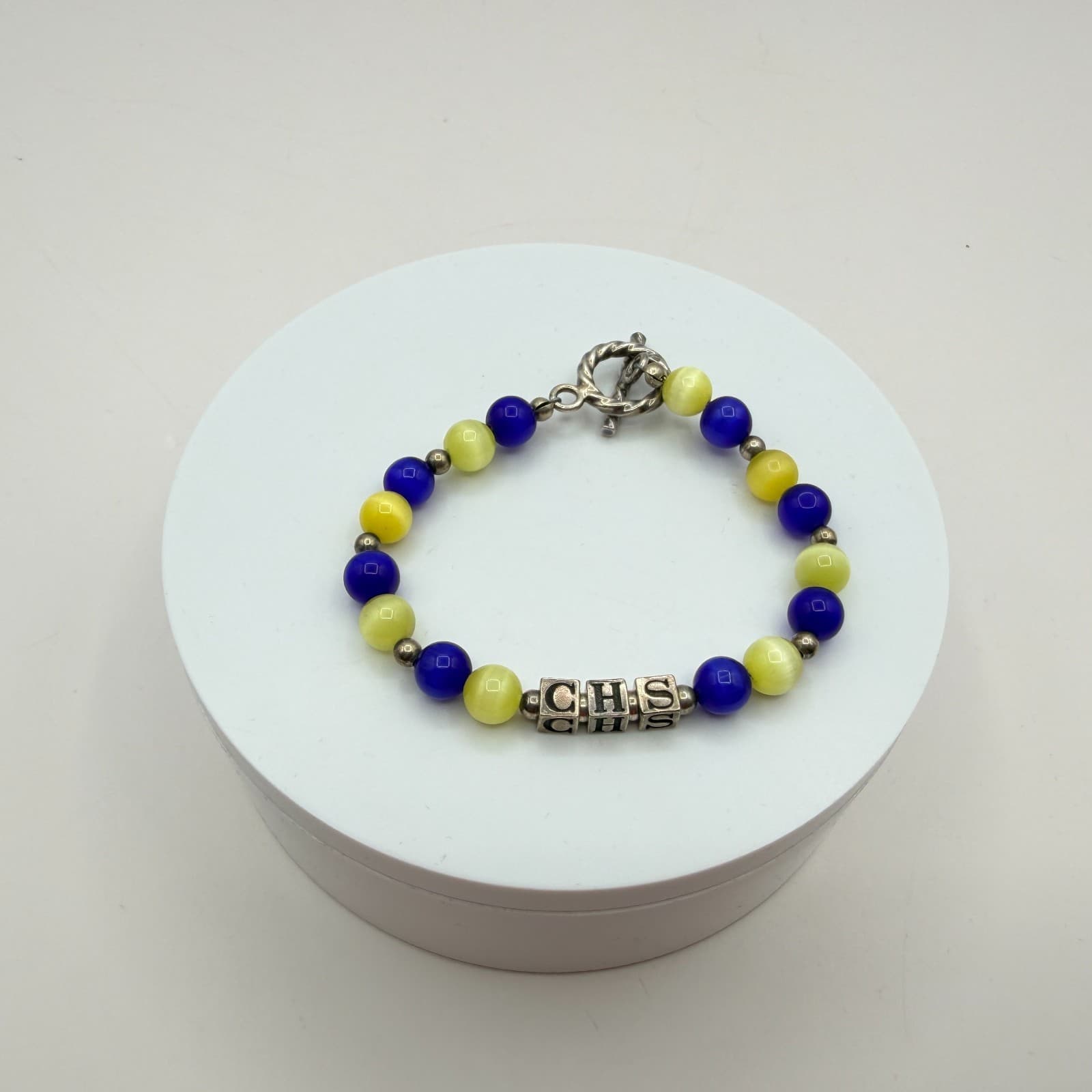 Vintage Y2K Women Silver Tone Toggle Cat Eye Bead CHS Alphabet Bracelet Jewelry - Thumbnail 4