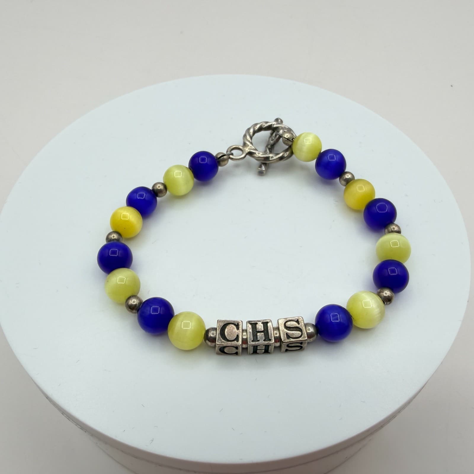 Vintage Y2K Women Silver Tone Toggle Cat Eye Bead CHS Alphabet Bracelet Jewelry - Thumbnail 7