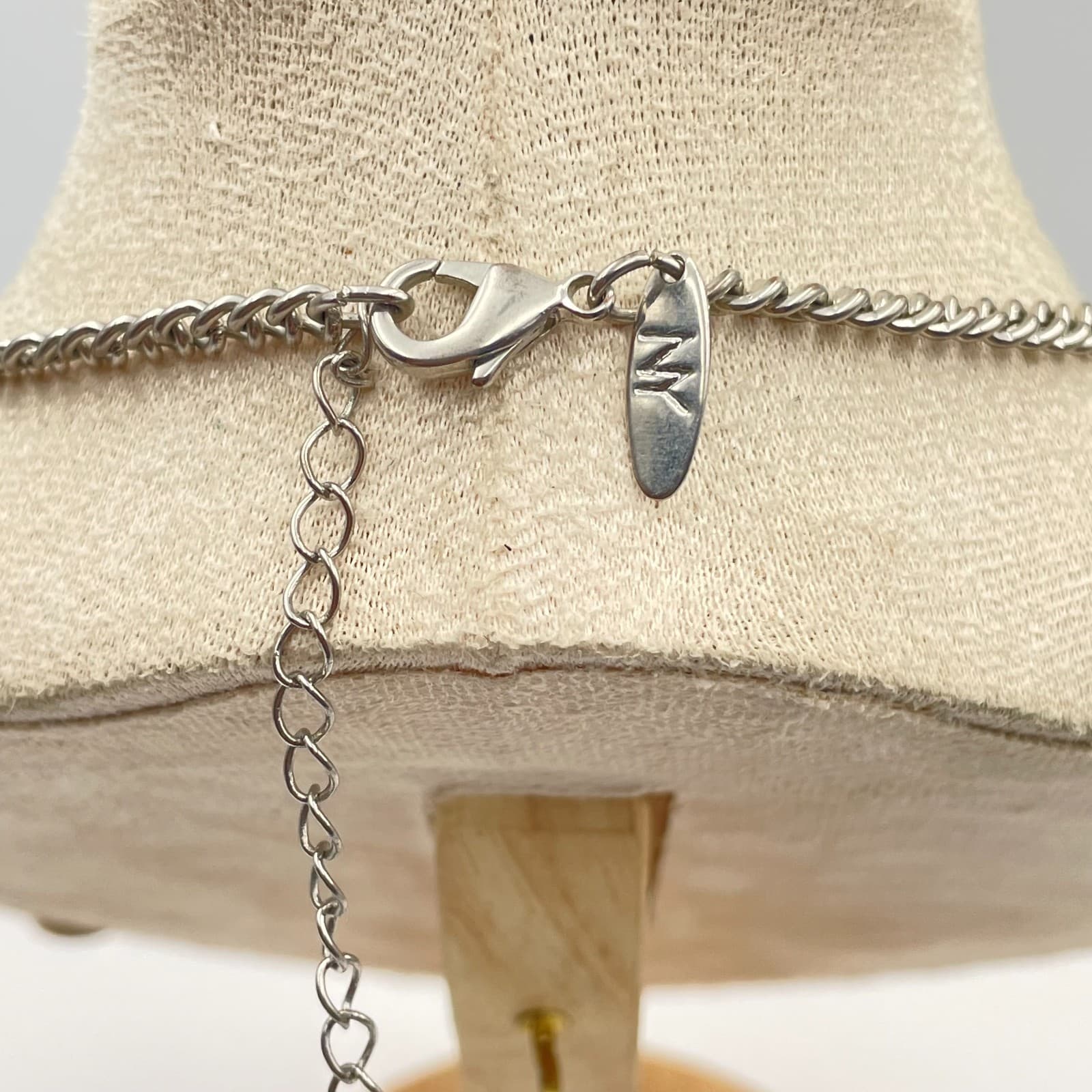 Vintage New York Necklace Silver Tone Blue Green White Cabochon Statement Bib - Thumbnail 8