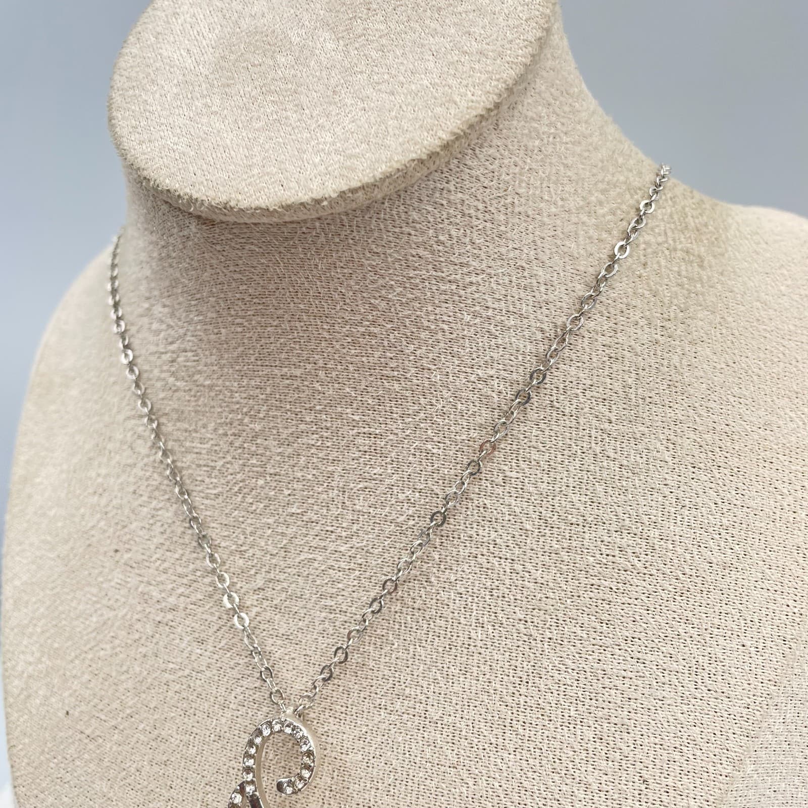 Vintage Silver Tone Turquoise Cabochon Scroll Pendant Necklace Blue Stone - Thumbnail 3