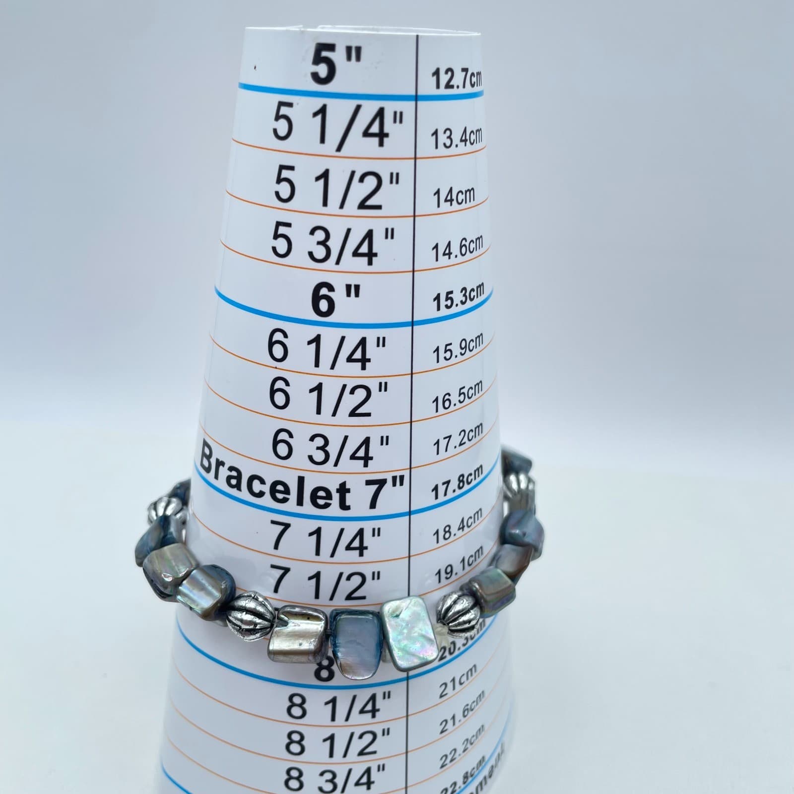 Vintage Y2K Abalone Shell Bracelet Silver Tone Beaded Boho Statement Jewelry - Thumbnail 6