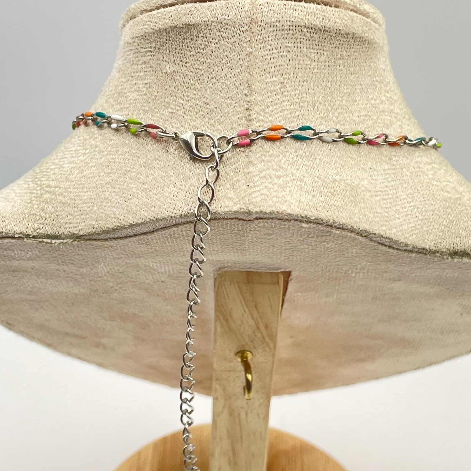 Vintage Colorful Owl Pendant Necklace Enamel Multi Chain Boho Whimsical Jewelry - Thumbnail 6