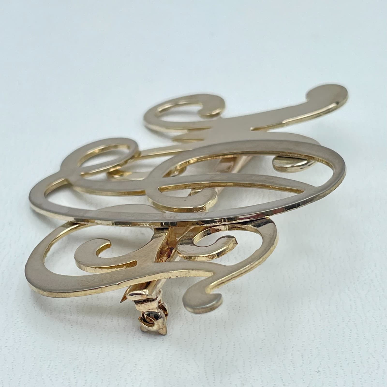 Vintage 80s Monogram MGS Script Large Charm Brooch Pin Gold Tone Jewelry - Thumbnail 4